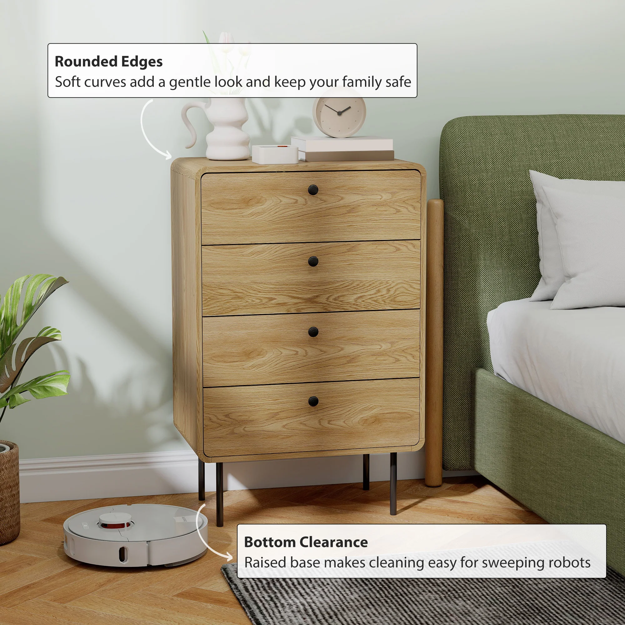 Modern Chest of Drawers with 4 Drawers, Dresser with Wood Handles and Steel Legs for Bedroom, Living Room, Entryway, Oak - Image 7