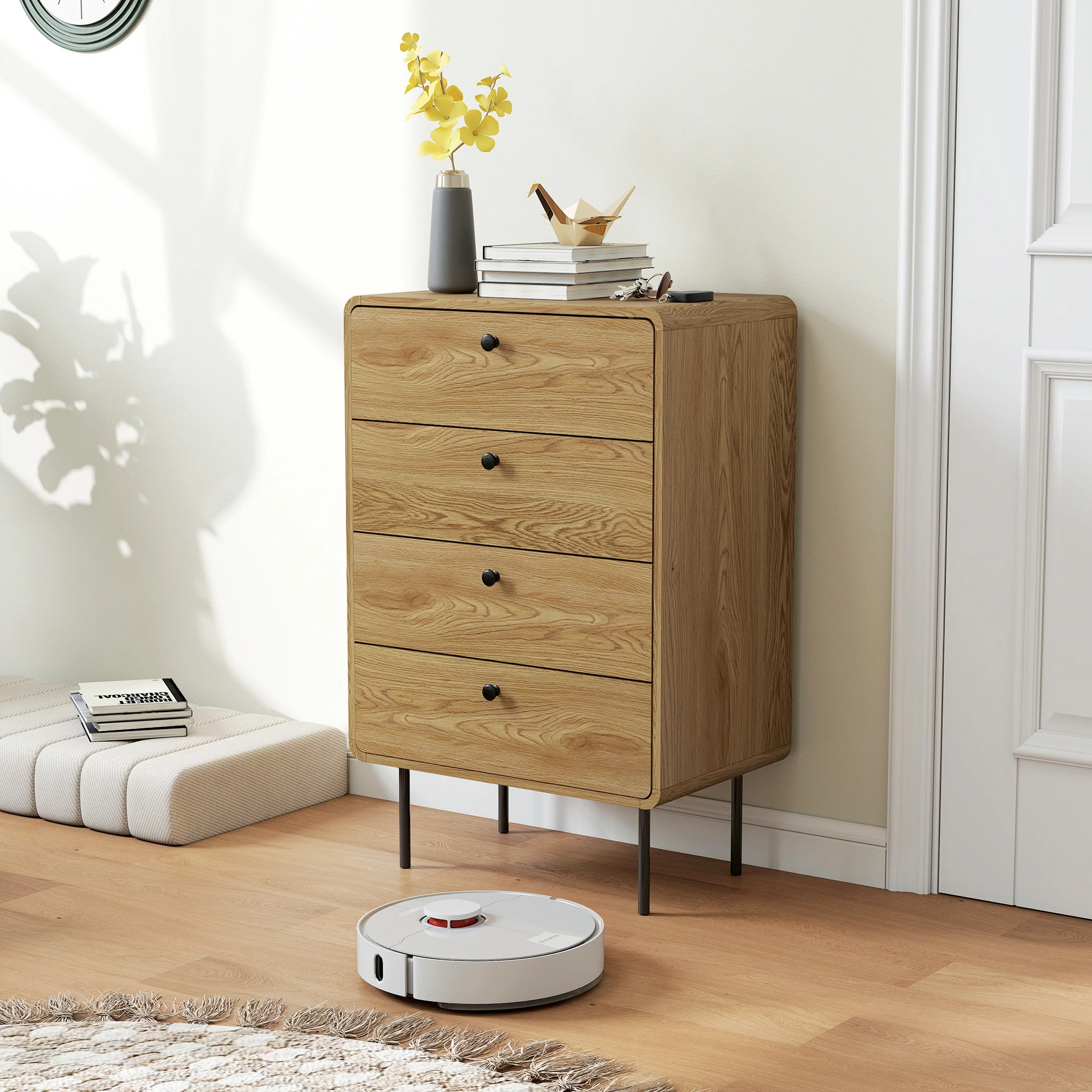 Modern Chest of Drawers with 4 Drawers, Dresser with Wood Handles and Steel Legs for Bedroom, Living Room, Entryway, Oak - Image 9