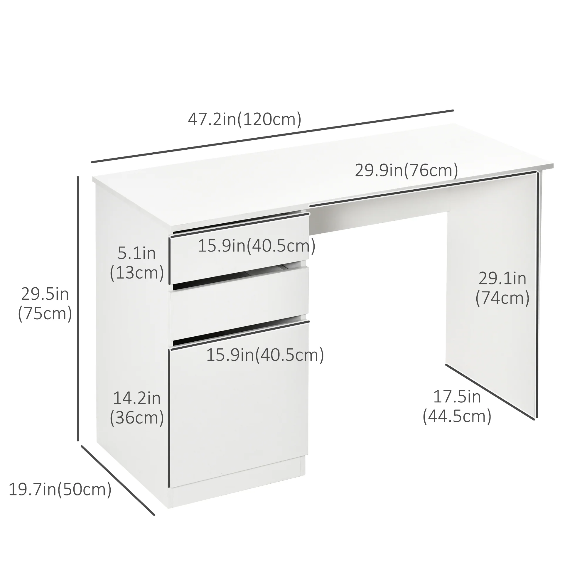 Modern Computer Desk, Home Office Desk with Storage Drawer & Cabinet for Study, White - Image 5
