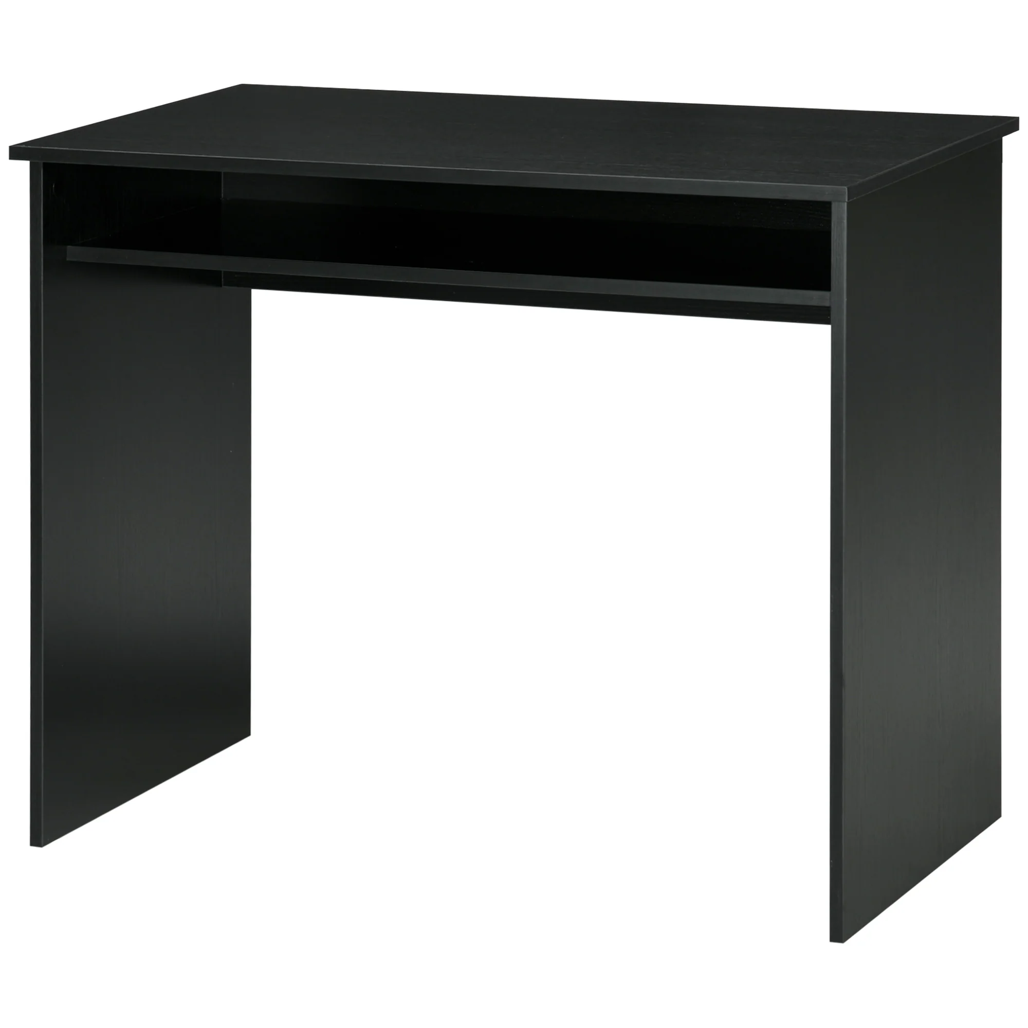 Modern Computer Desk, Small Writing Desk with Storage Shelf, 90 x 50cm, Black Wood Grain - Image 2