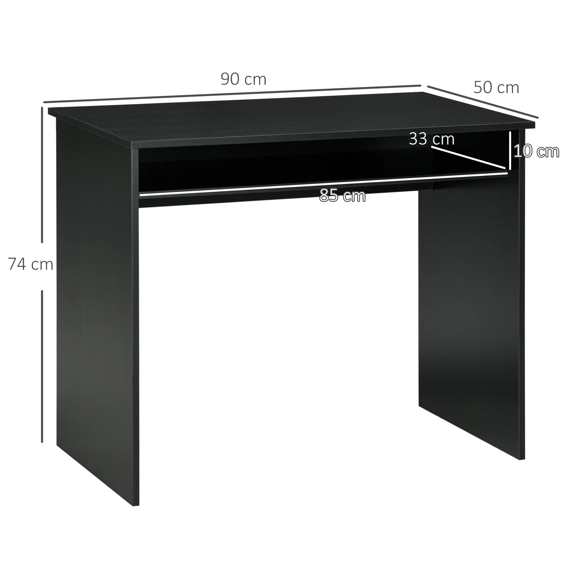 Modern Computer Desk, Small Writing Desk with Storage Shelf, 90 x 50cm, Black Wood Grain - Image 5