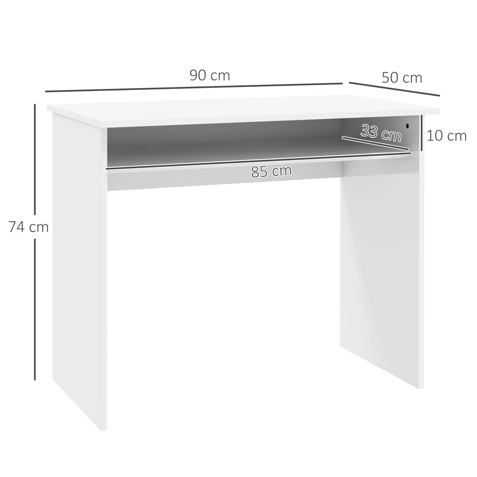 Modern Computer Desk, Small Writing Desk with Storage Shelf, 90 x 50cm, High Gloss White - Image 5