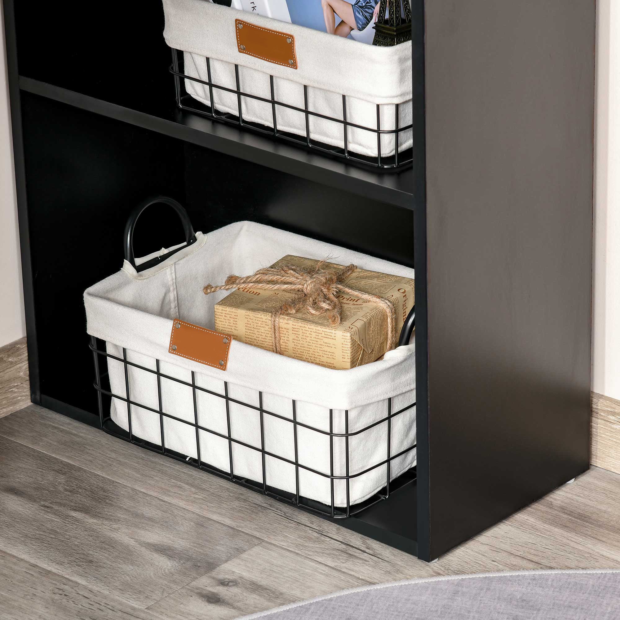 Modern Computer Desk with 4 Cubby Shelves, Writing Table Workstation with Bookshelf, Black - Image 9