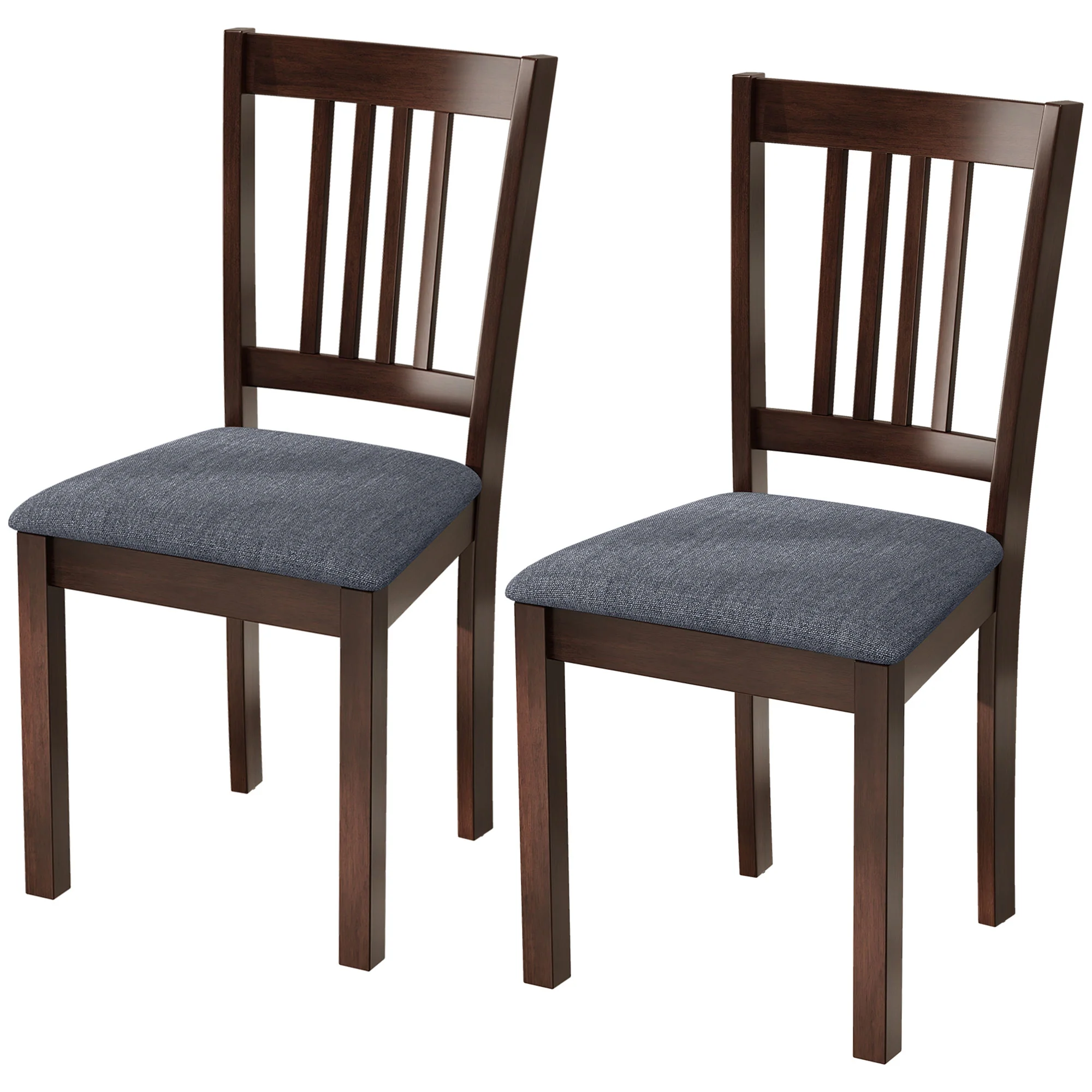 Set of 2 Modern Upholstered Dining Chairs with Linen Fabric and Rubberwood Legs in Gray - Image 2