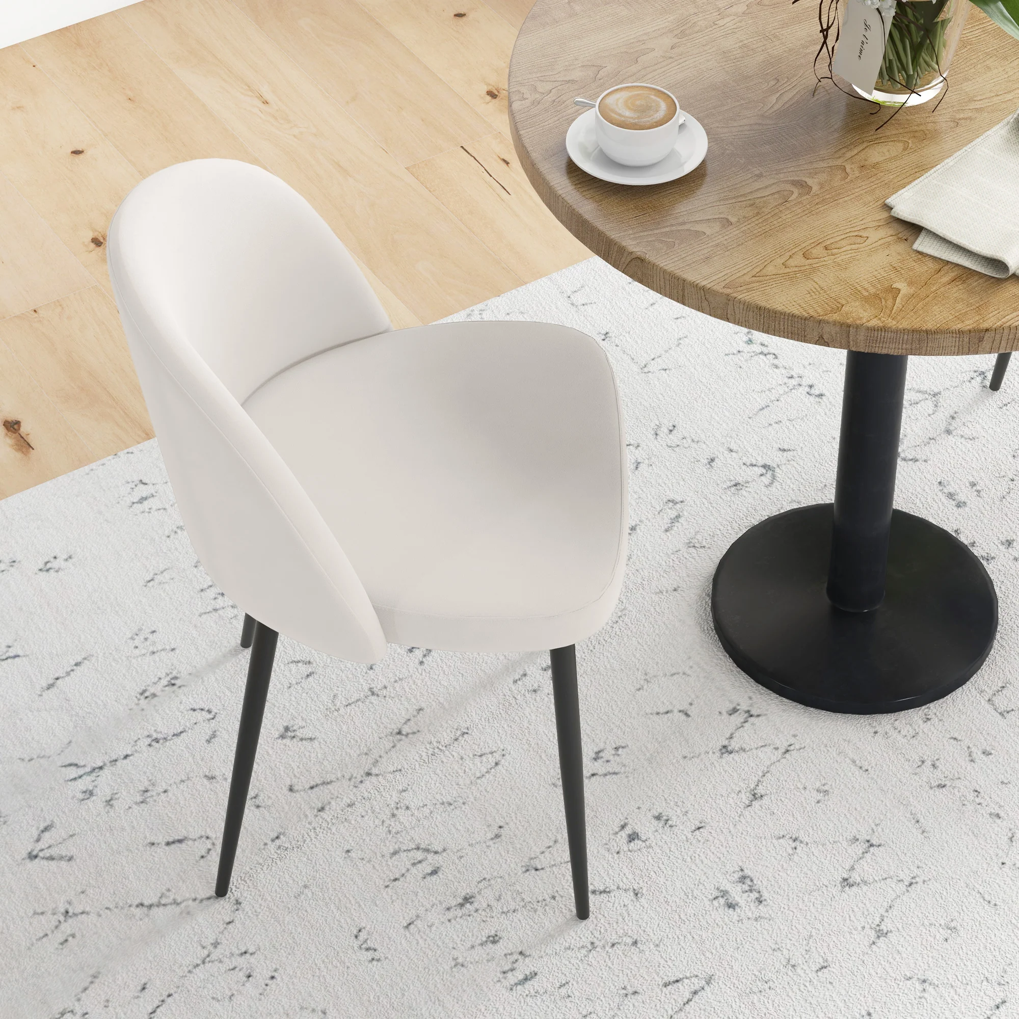 Set of 2 Mid-Back Velvet Dining Chairs for Dining Room, Cream White - Image 10