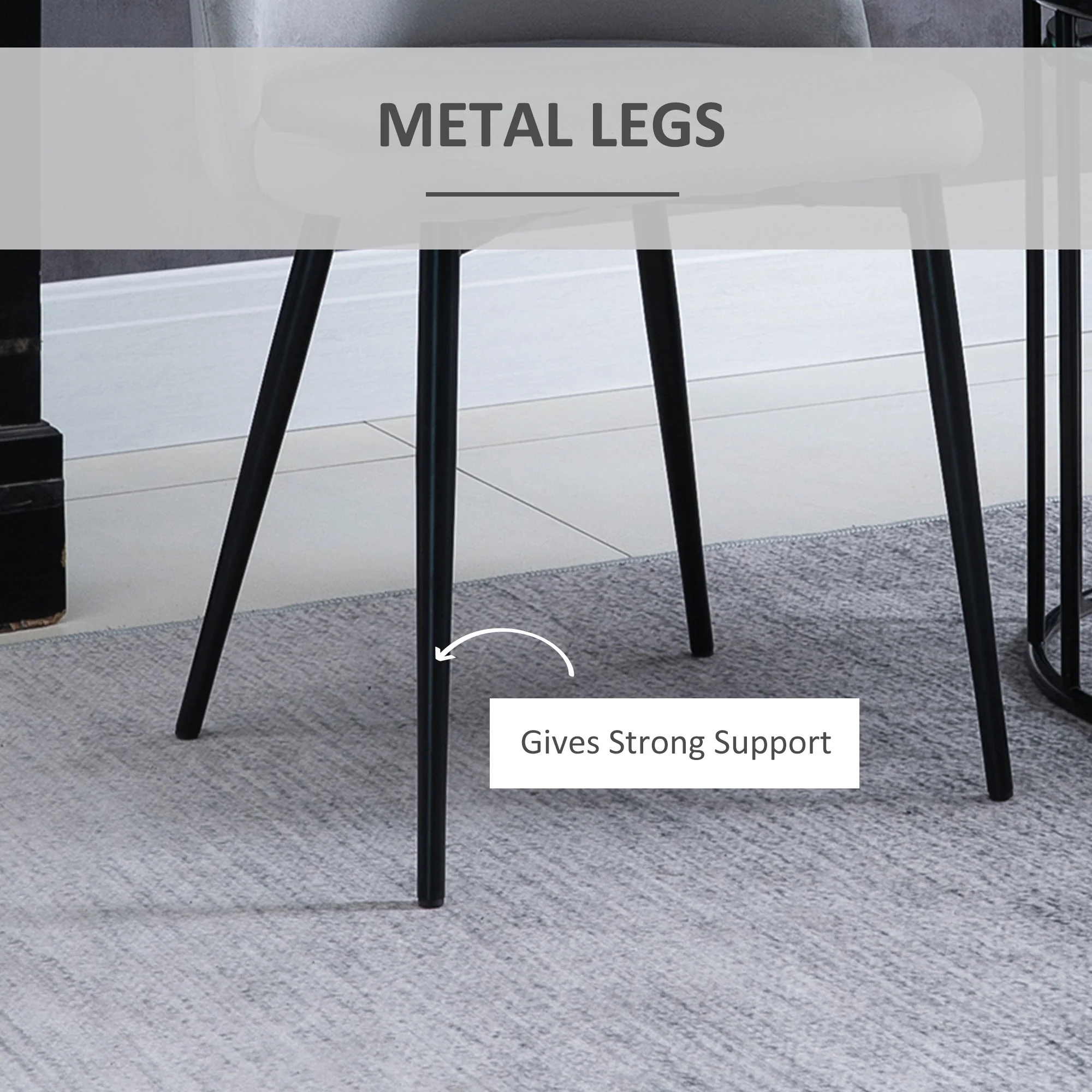 Set of 2 Mid-Back Velvet Dining Chairs for Dining Room, Grey - Image 8