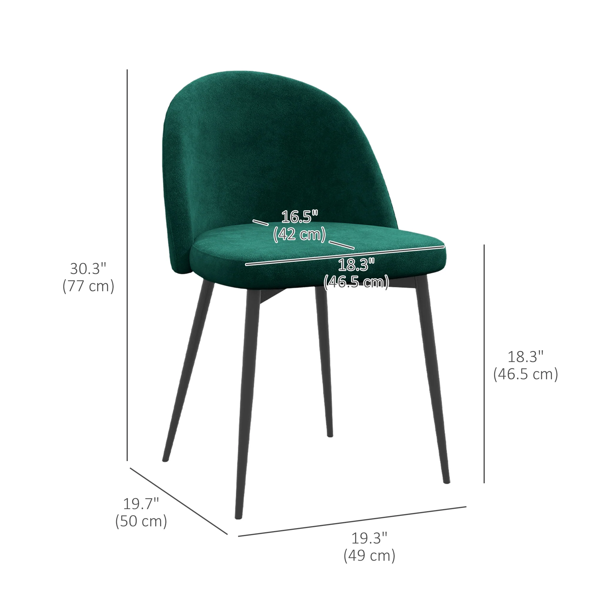 Set of 2 Mid-Back Velvet Dining Chairs for Dining Room, Green - Image 5