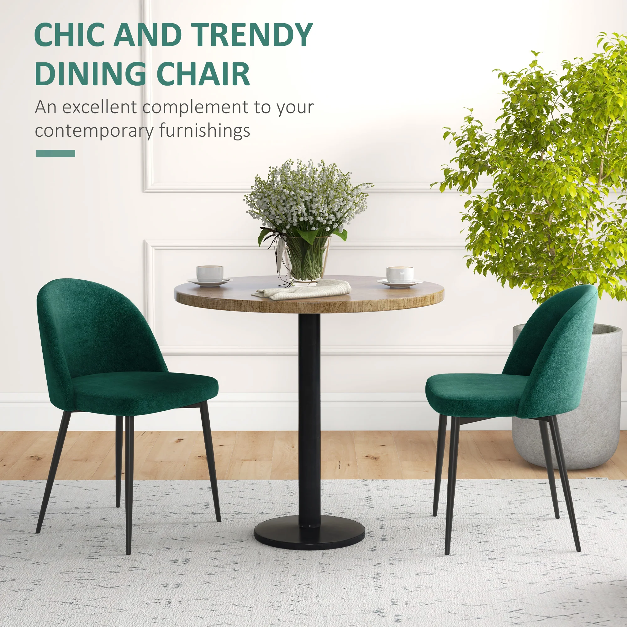 Set of 2 Mid-Back Velvet Dining Chairs for Dining Room, Green - Image 6