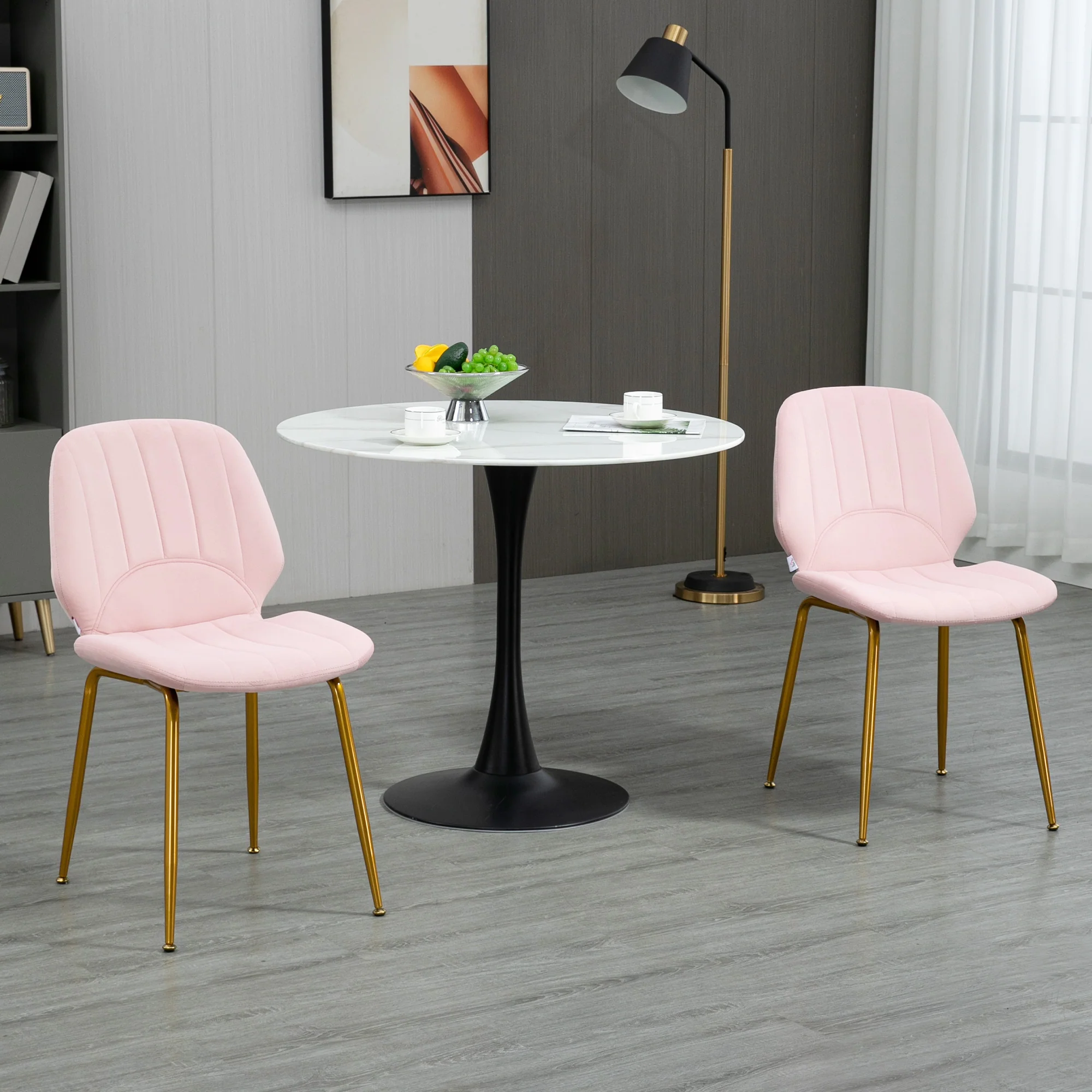 Modern Velvet Dining Chairs Set of 2 with Backrest, Padded Seat and Steel Legs, Pink - Image 4