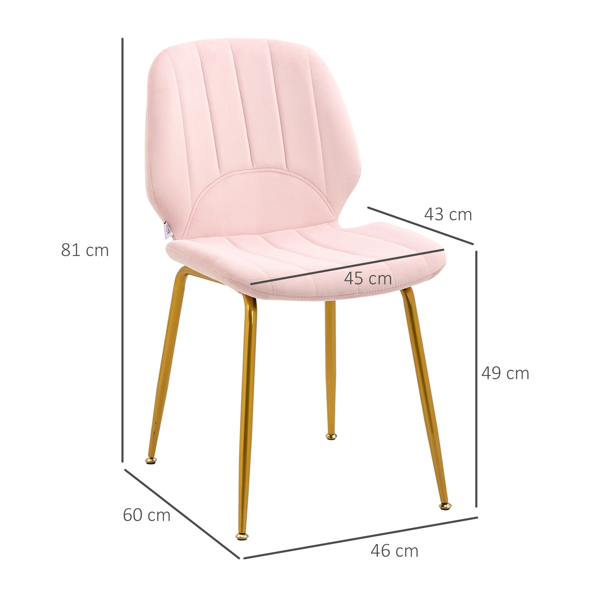 Modern Velvet Dining Chairs Set of 2 with Backrest, Padded Seat and Steel Legs, Pink - Image 5