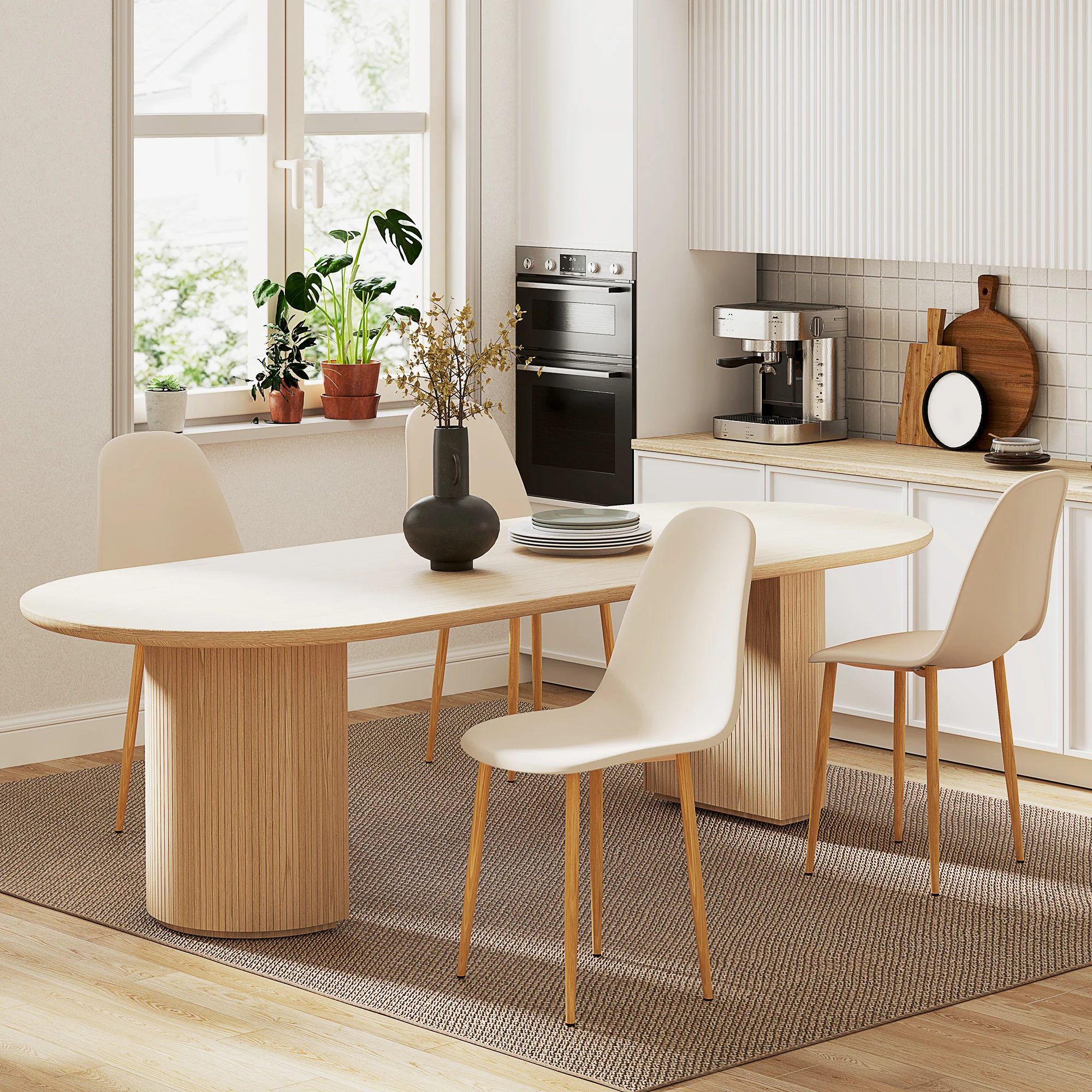 Modern Dining Chairs Set of 4, Kitchen Chairs with Backrest and Steel Legs for Dining Room, Khaki - Image 3
