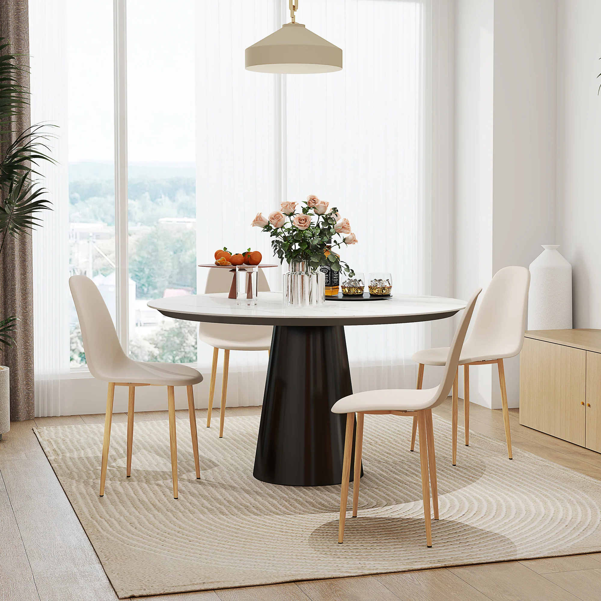 Modern Dining Chairs Set of 4, Kitchen Chairs with Backrest and Steel Legs for Dining Room, Khaki - Image 4