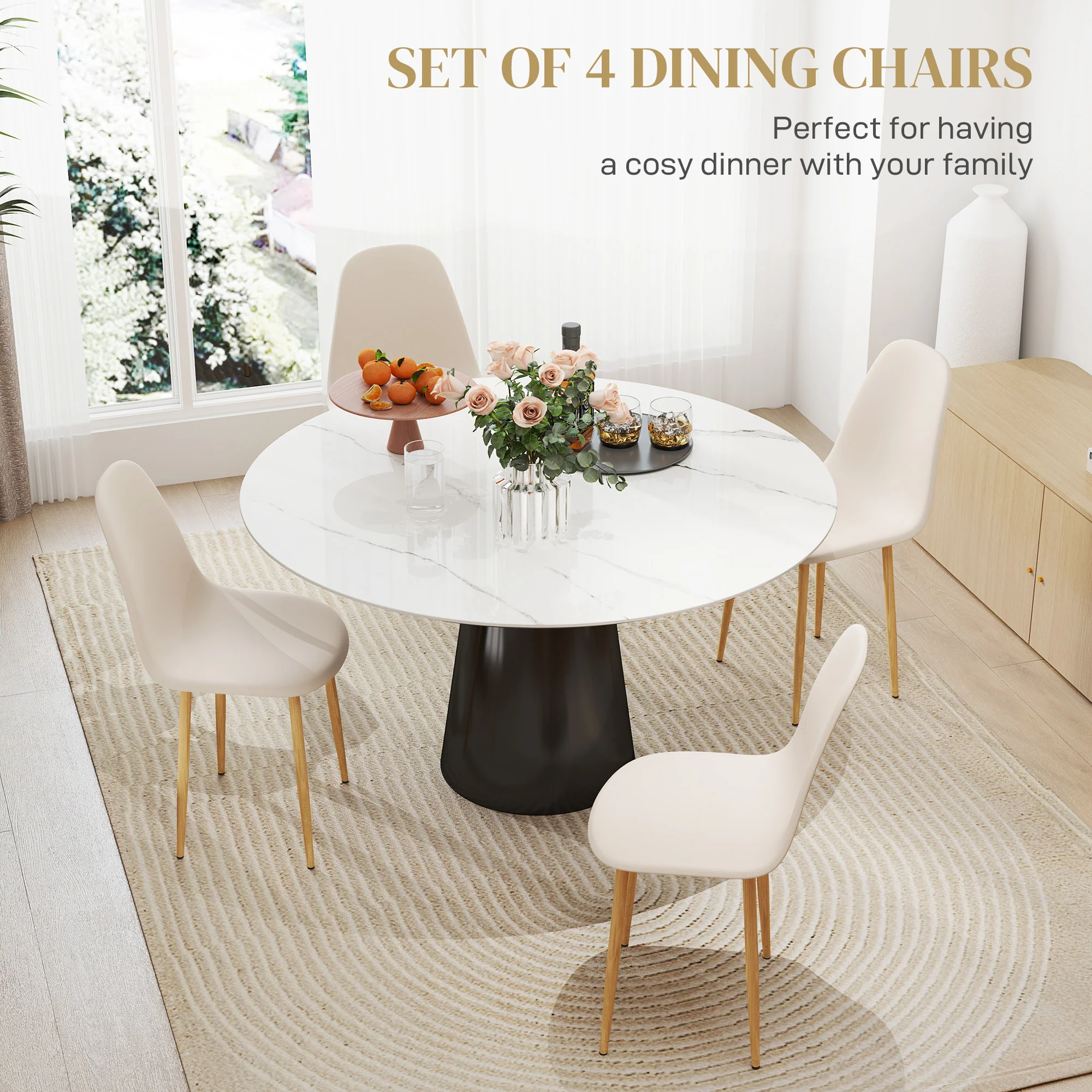 Modern Dining Chairs Set of 4, Kitchen Chairs with Backrest and Steel Legs for Dining Room, Khaki - Image 6