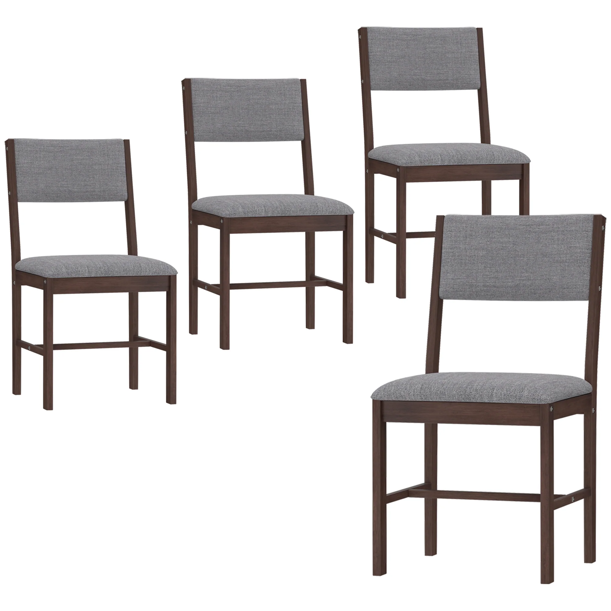 Set of 4 Linen Upholstered Dining Chairs with Rubberwood Legs in Walnut & Gray