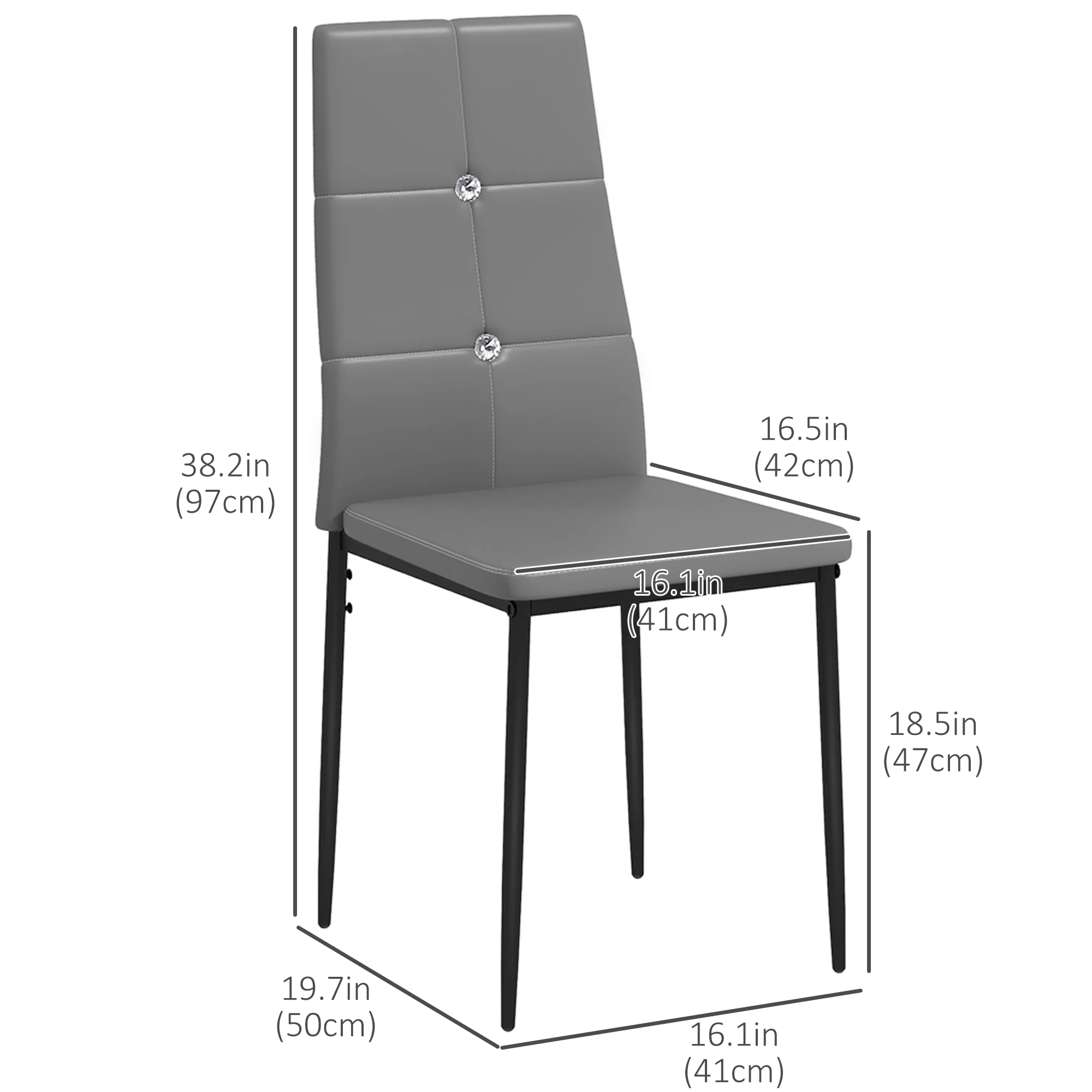 Set of 4 Faux Leather Dining Chairs with Crystal Tufting, Grey - Image 5