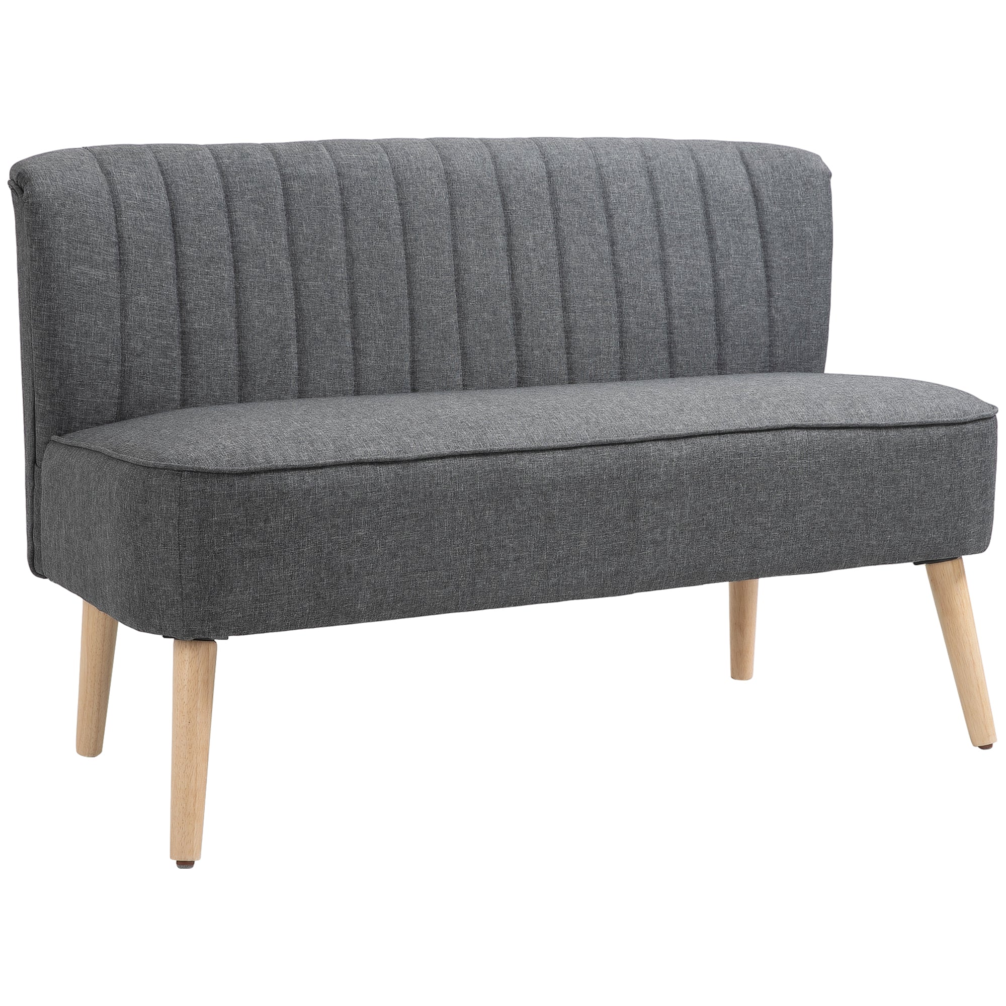 Modern Linen Loveseat Couch, 2 Seater Compact Sofa with Padded & Wood Leg, Grey