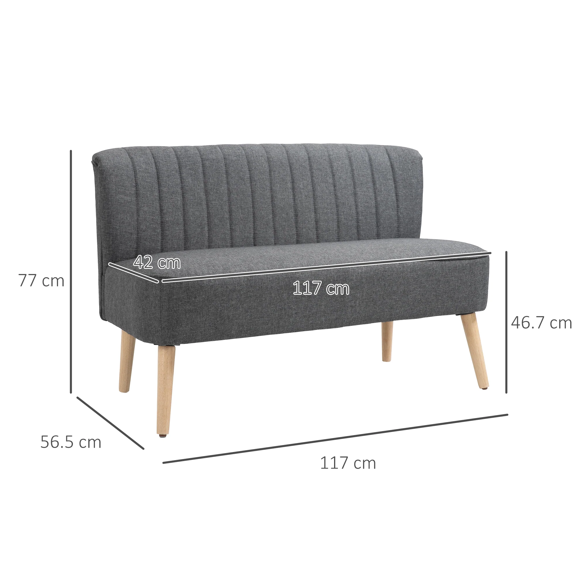 Modern Linen Loveseat Couch, 2 Seater Compact Sofa with Padded & Wood Leg, Grey - Image 5