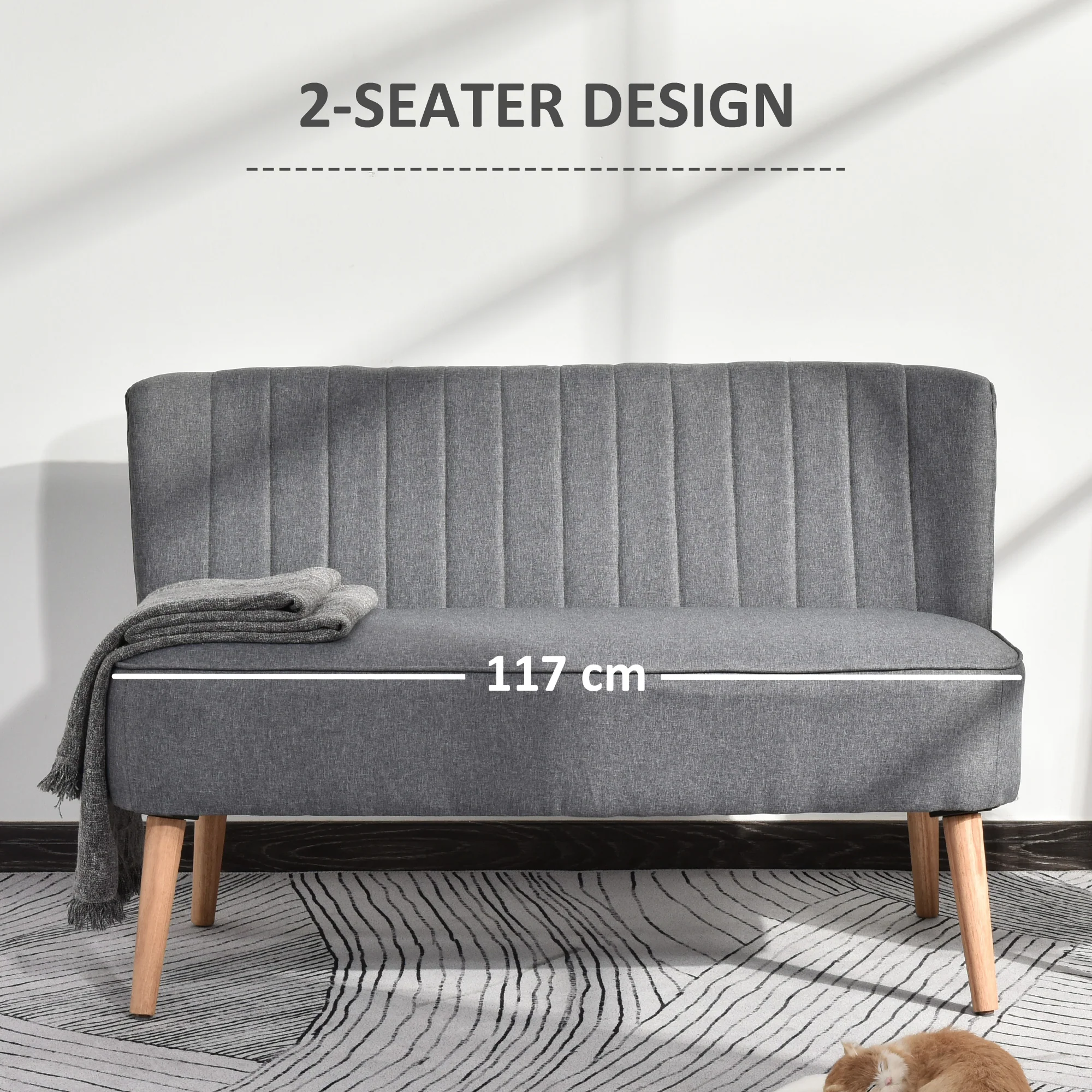 Modern Linen Loveseat Couch, 2 Seater Compact Sofa with Padded & Wood Leg, Grey - Image 8