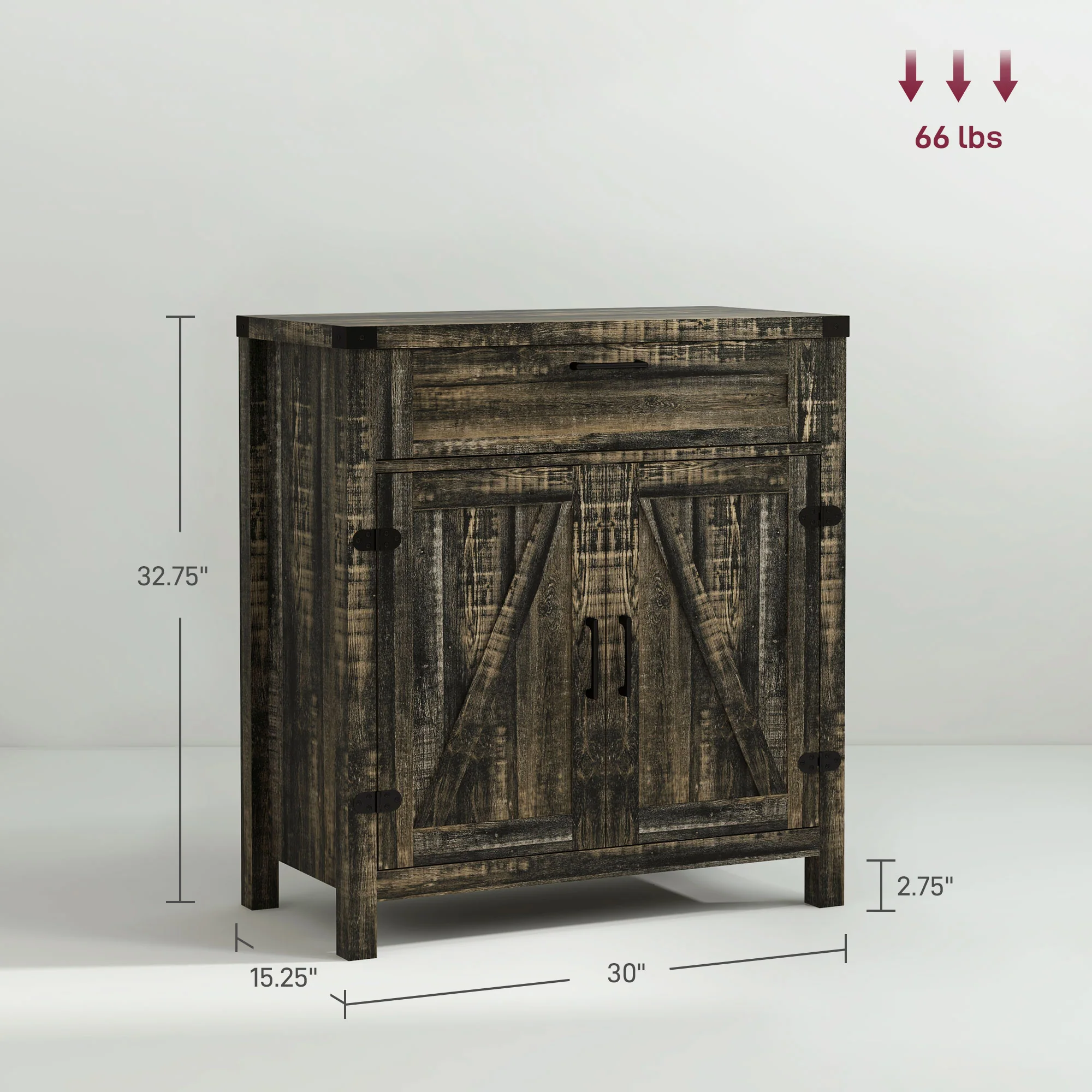 Sideboard with Storage, Buffet Cabinet, 2 Barn Doors & Drawer for Dining Room, Dark Oak - Image 5