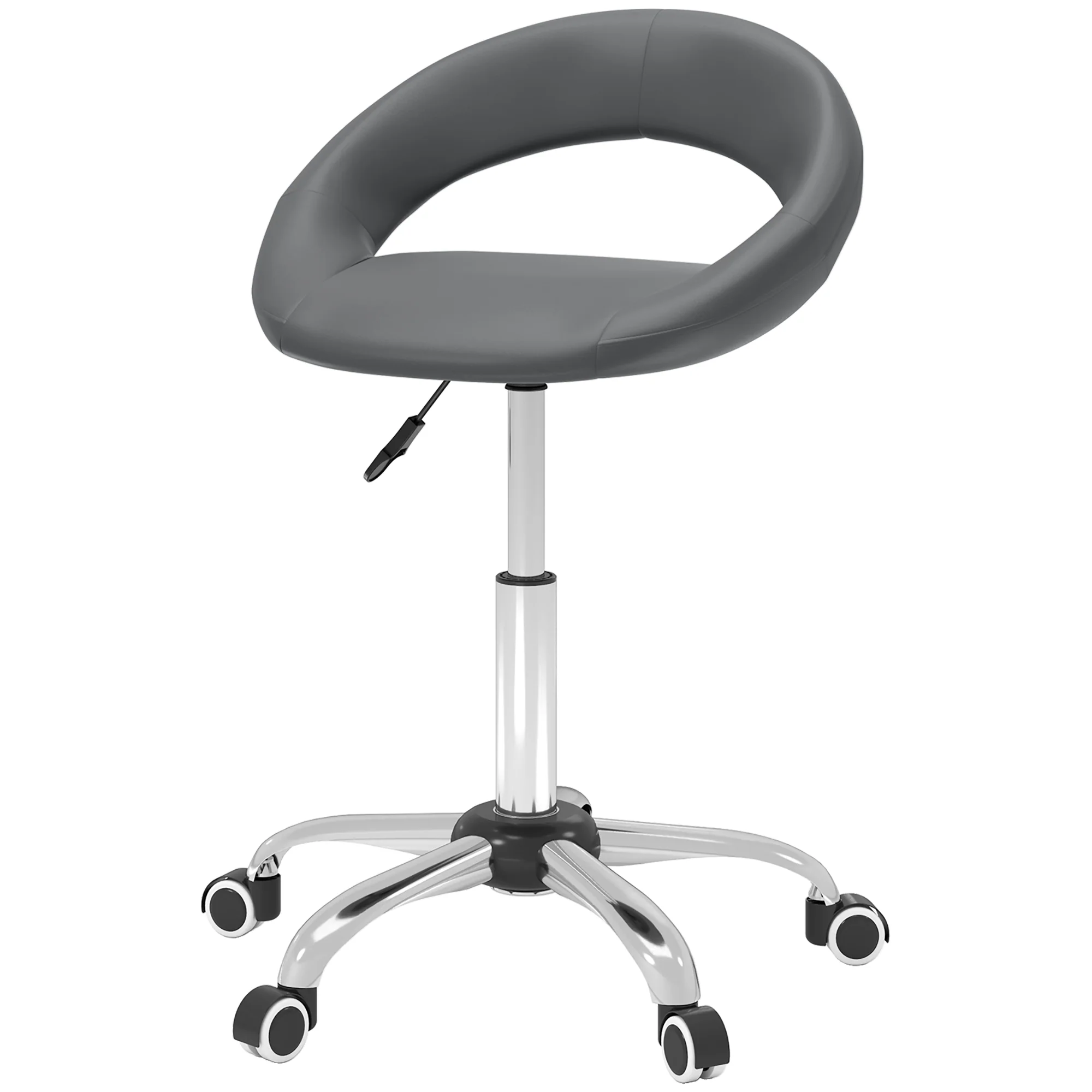 Modern Hydraulic Moon Salon Stool, Rolling Swivel Chair Massage Pub Bar Stool, Grey - Image 2