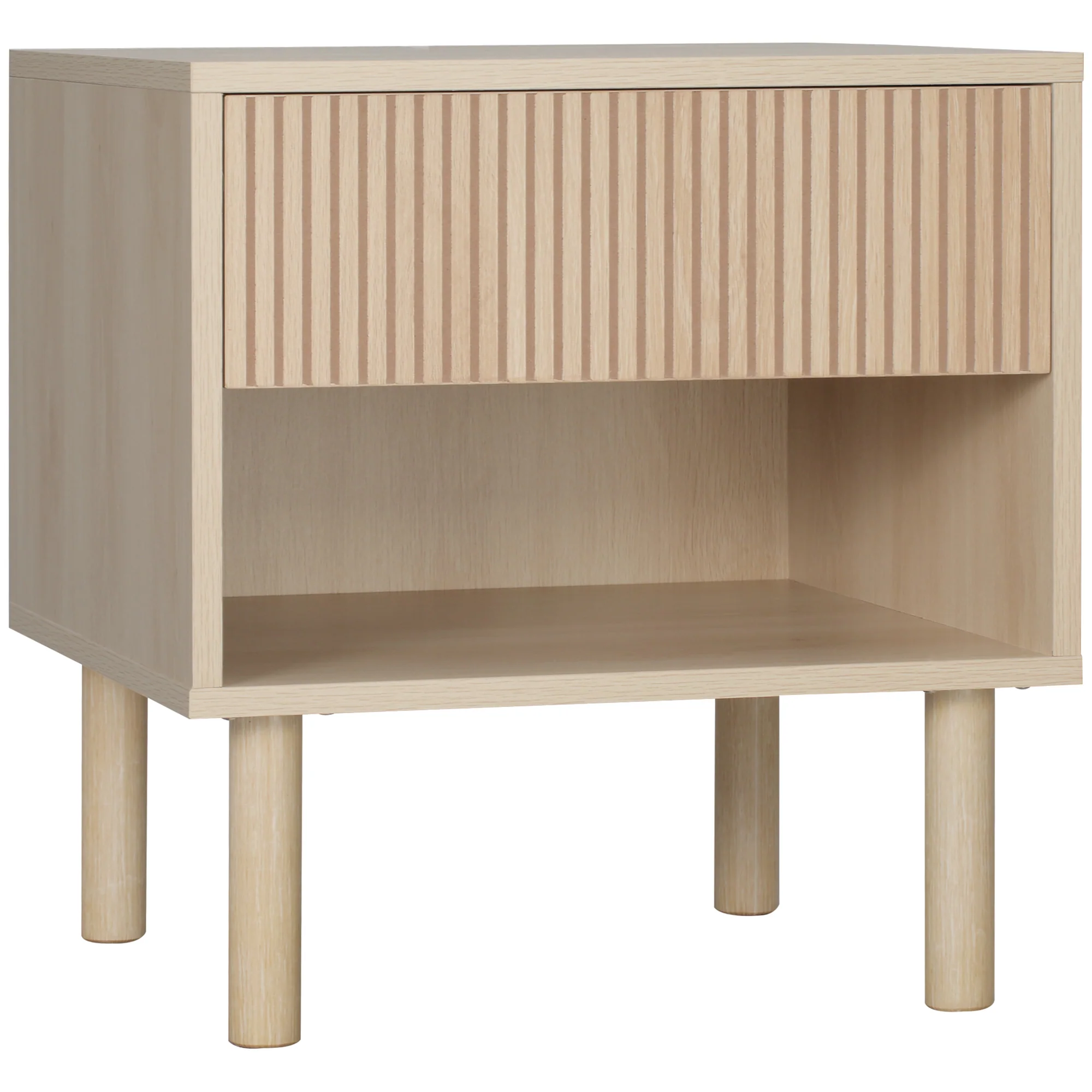 Modern Nightstand with Drawer & Open Shelf, Side End Table for Bedroom, Natural Wood