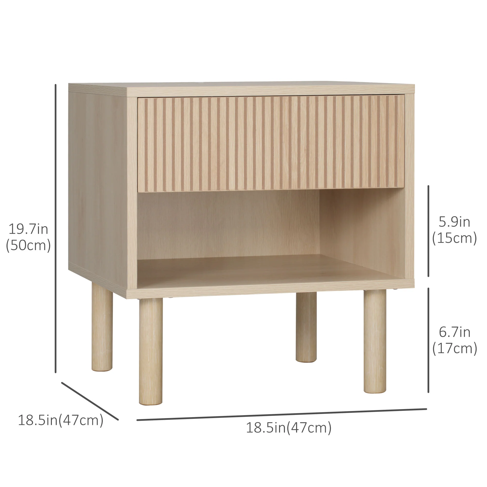 Modern Nightstand with Drawer & Open Shelf, Side End Table for Bedroom, Natural Wood - Image 5