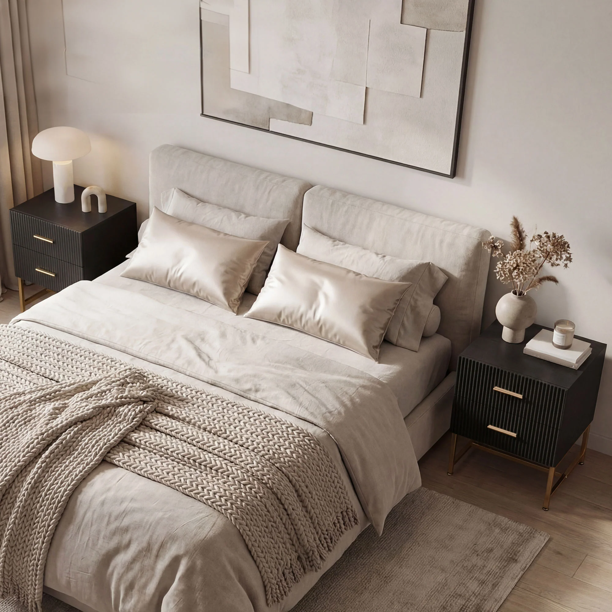 Modern Nightstands Set of 2, Bedside Tables with 2 Drawers and Fluted Panels, End Tables with Storage and Gold Legs for Bedroom, Black - Image 3