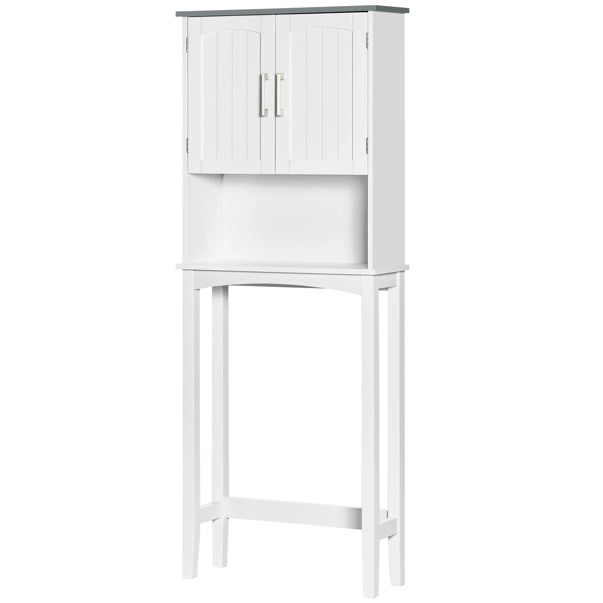 2-Door Over The Toilet Storage Cabinet with Adjustable Shelf and Open Shelf, Grey - Image 2