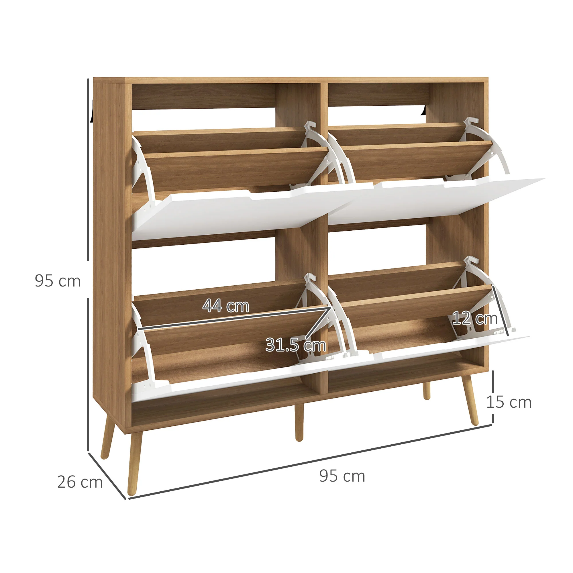 Modern Shoe Storage Cabinet with 4 Flip Drawers for 16 Pairs of Shoes, Natural - Image 5