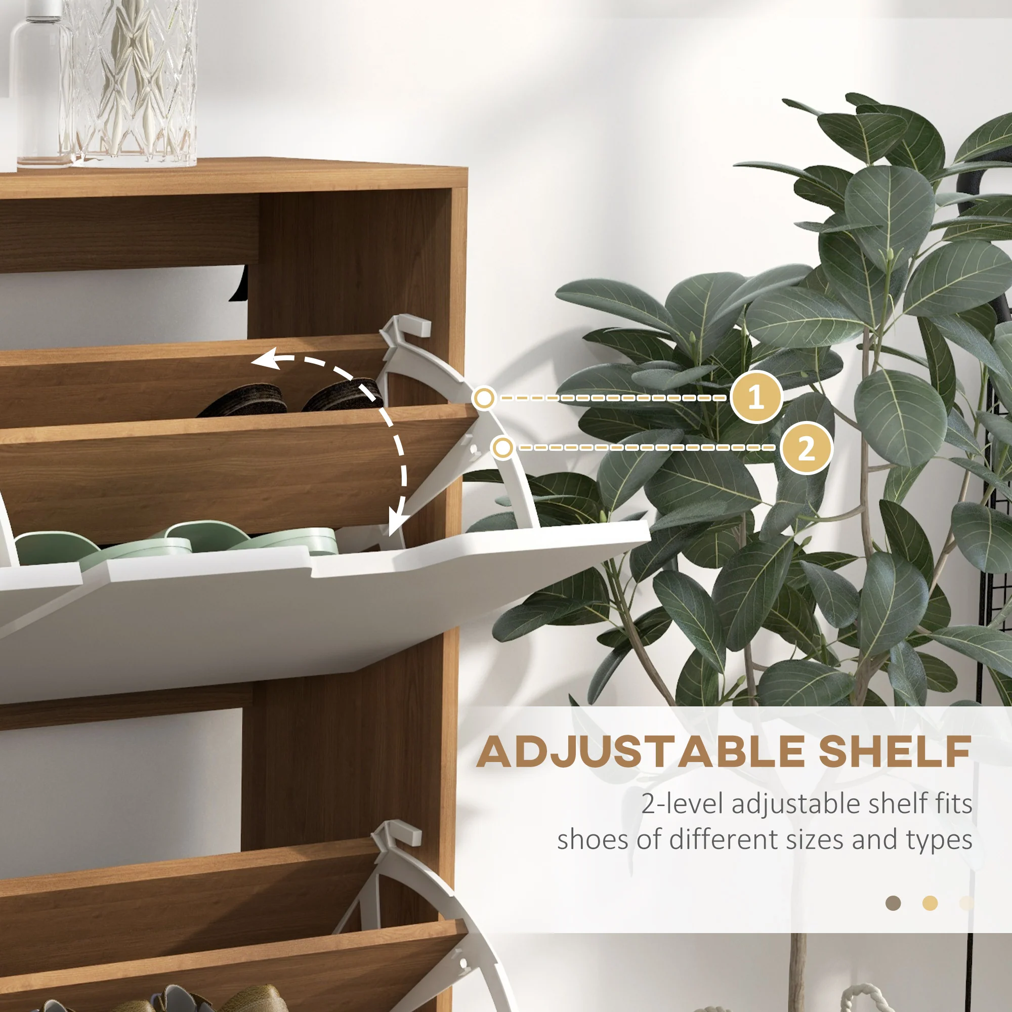 Modern Shoe Storage Cabinet with 4 Flip Drawers for 16 Pairs of Shoes, Natural - Image 7
