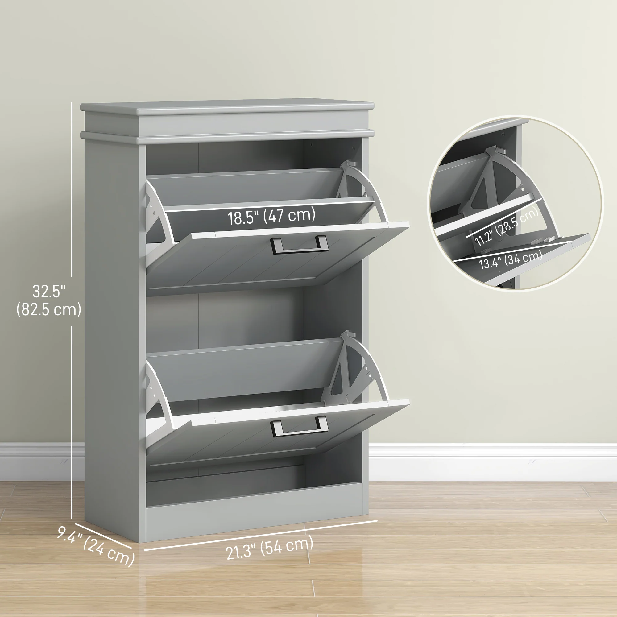 Shoe Rack Cabinet with 4 Flip Drawers and Adjustable Shelves, Holds 10 Pairs, Grey - Image 5