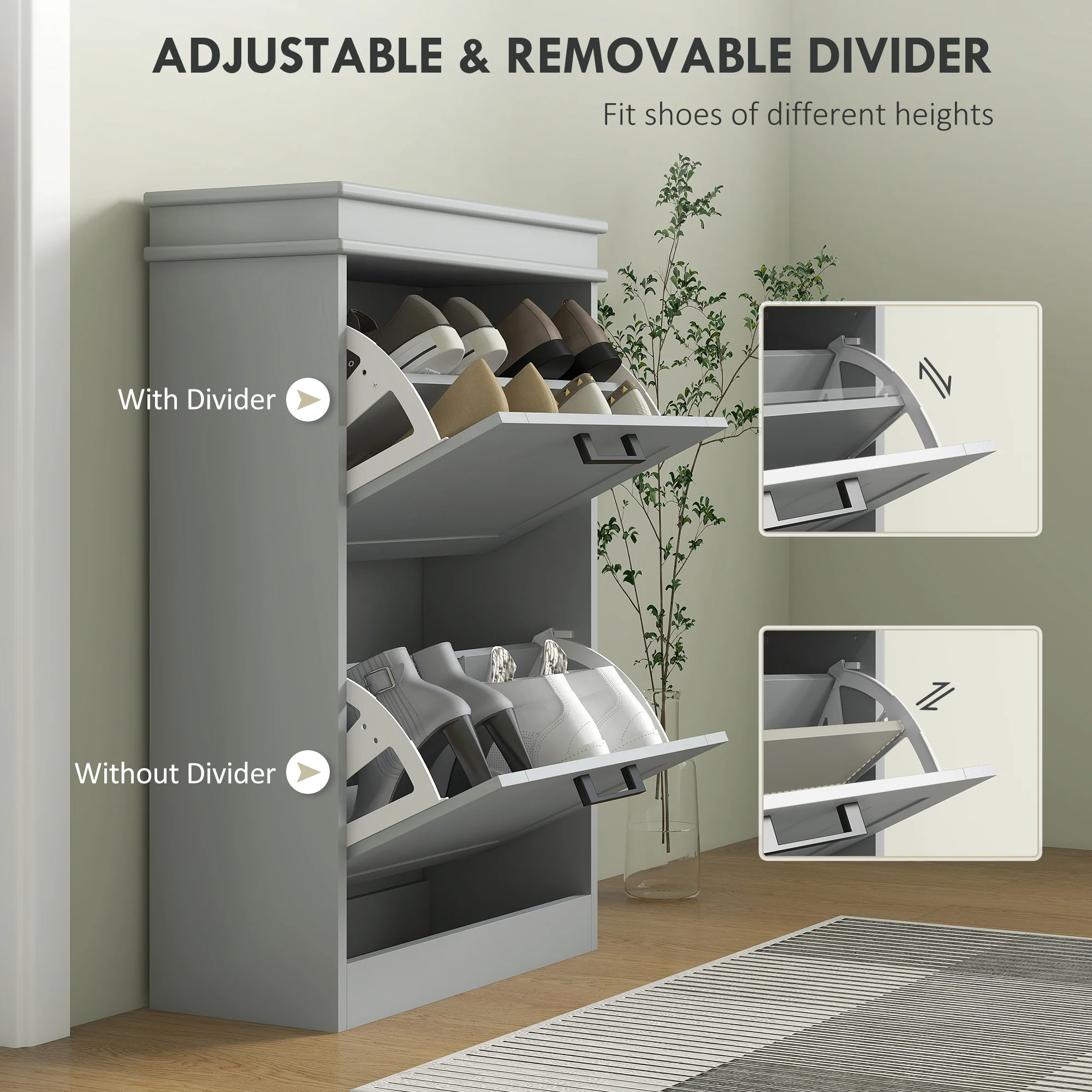 Shoe Rack Cabinet with 4 Flip Drawers and Adjustable Shelves, Holds 10 Pairs, Grey - Image 7