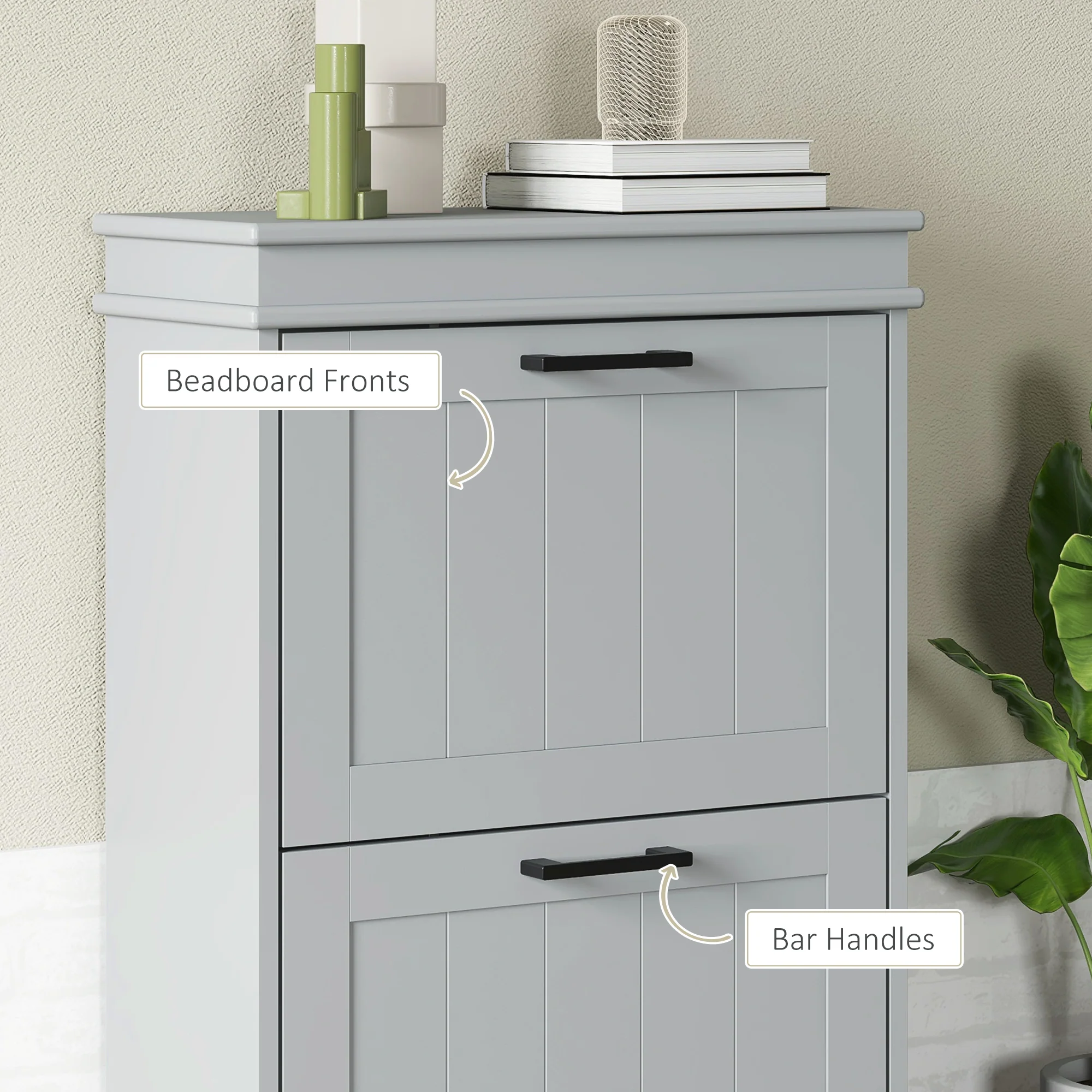 Shoe Rack Cabinet with 4 Flip Drawers and Adjustable Shelves, Holds 10 Pairs, Grey - Image 9