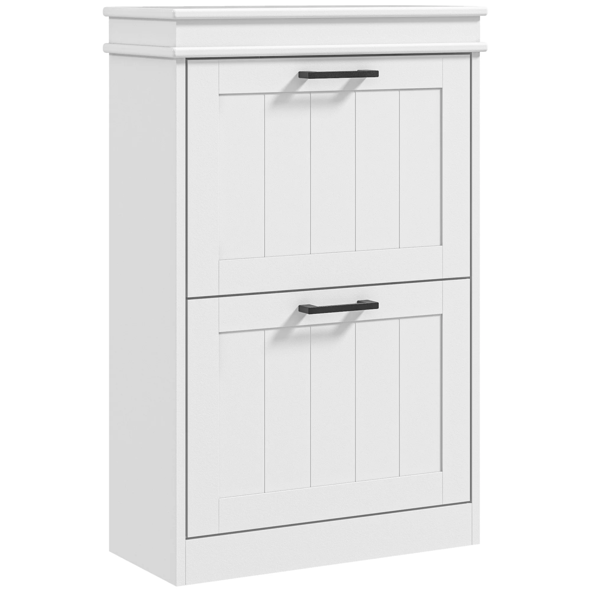 Shoe Rack Cabinet with 4 Flip Drawers and Adjustable Shelves, Holds 10 Pairs, White
