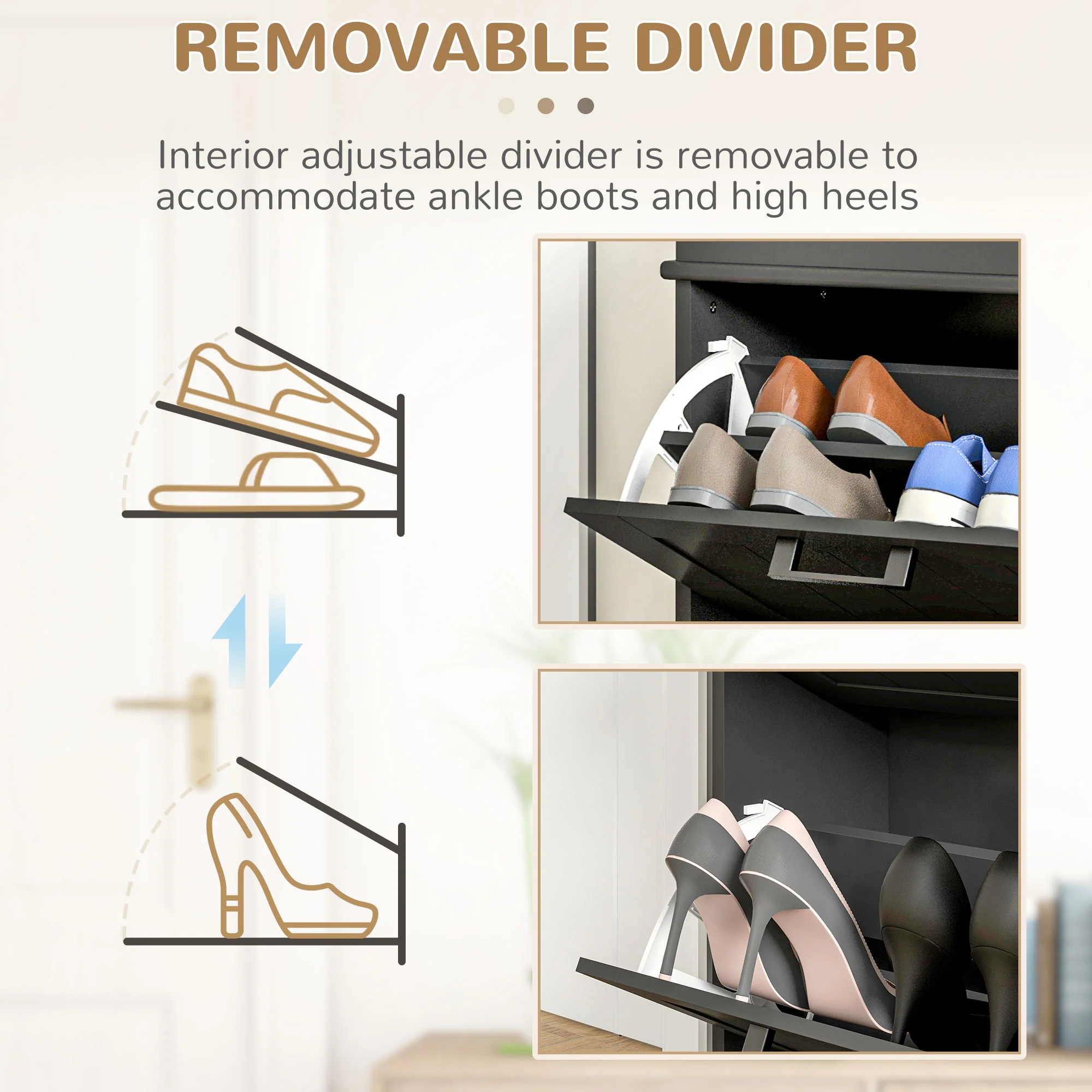 Shoe Rack Cabinet with 4 Flip Drawers and Adjustable Shelves, Holds 10 Pairs, Black - Image 8