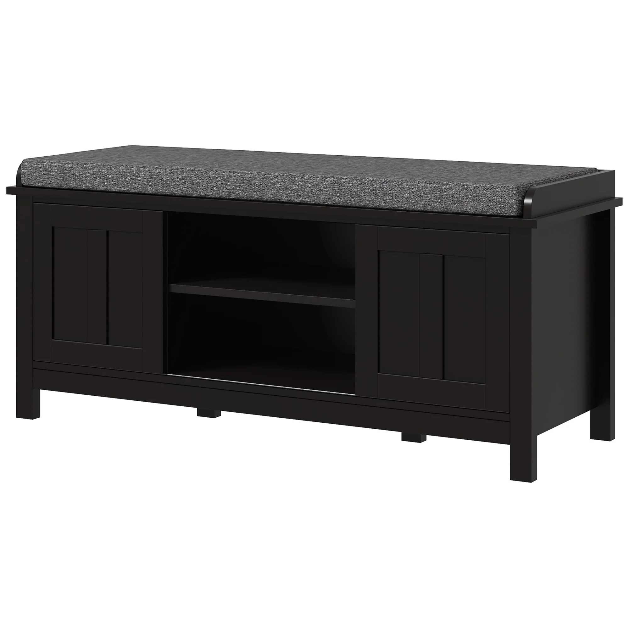 Modern Shoe Storage Bench with Cushion & 2 Sliding Doors, Holds 10 Pairs, Black - Image 2