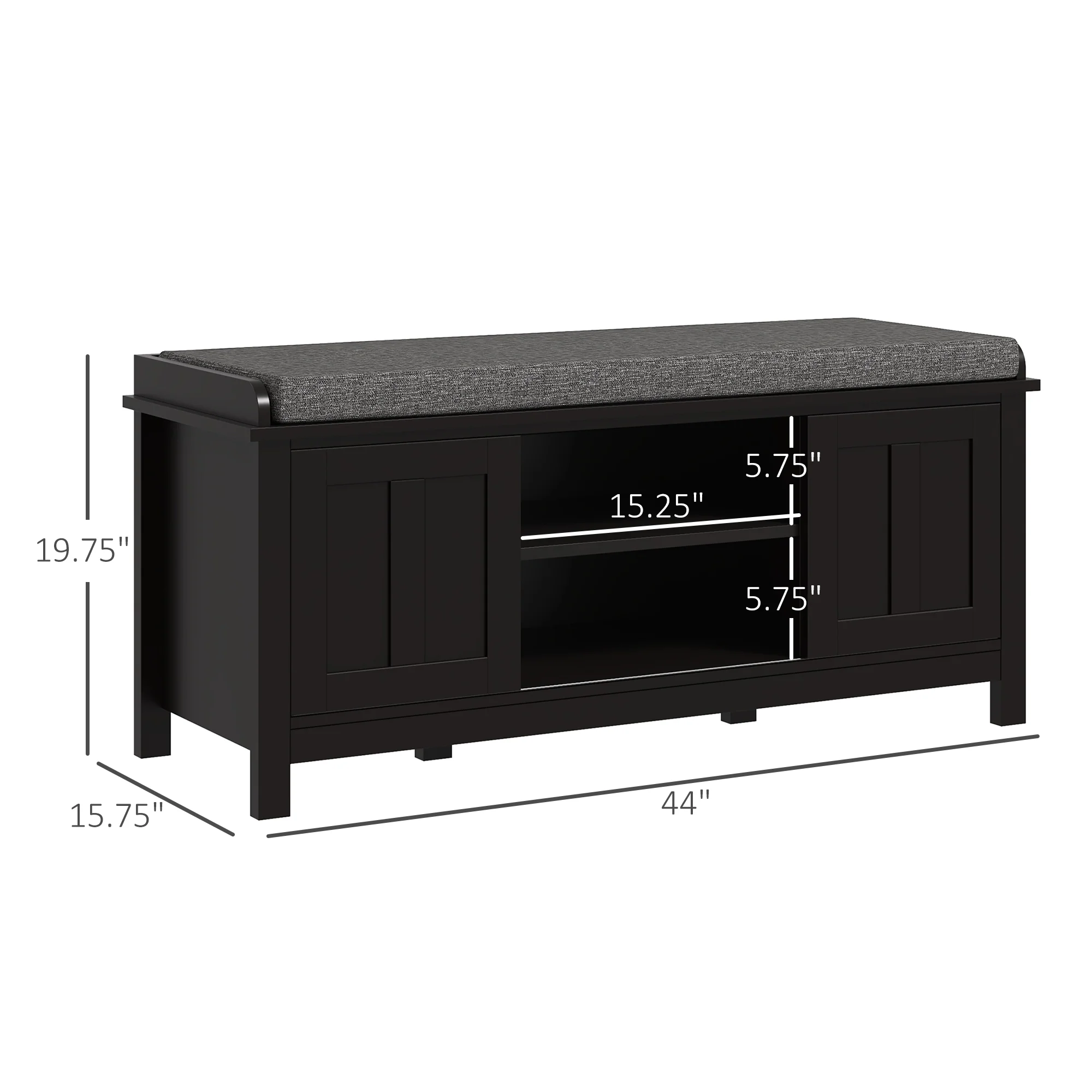 Modern Shoe Storage Bench with Cushion & 2 Sliding Doors, Holds 10 Pairs, Black - Image 5