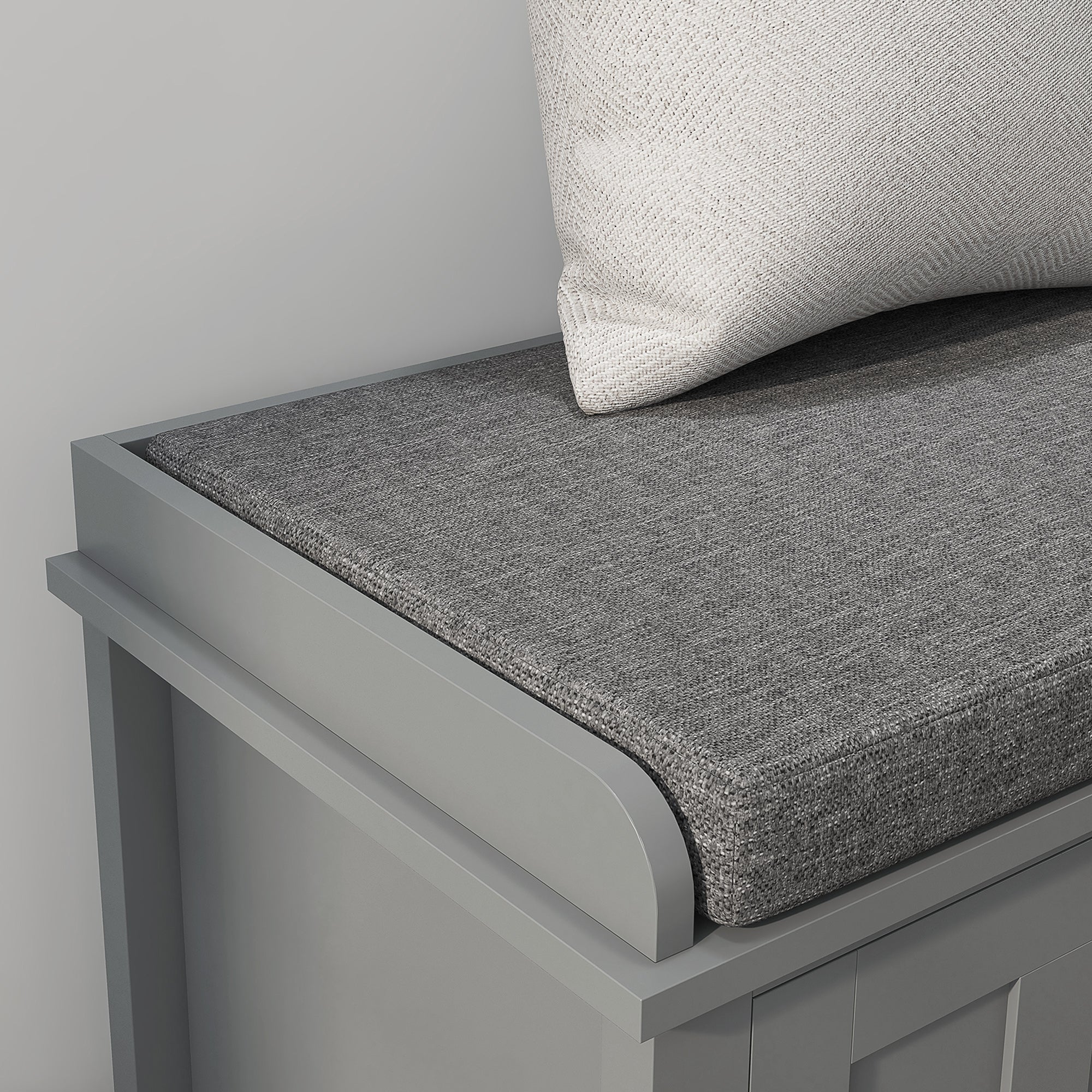 Modern Shoe Storage Bench Entry Way Bench with Cushion 2 Sliding Doors Holds 10 Pairs Gray - Image 10