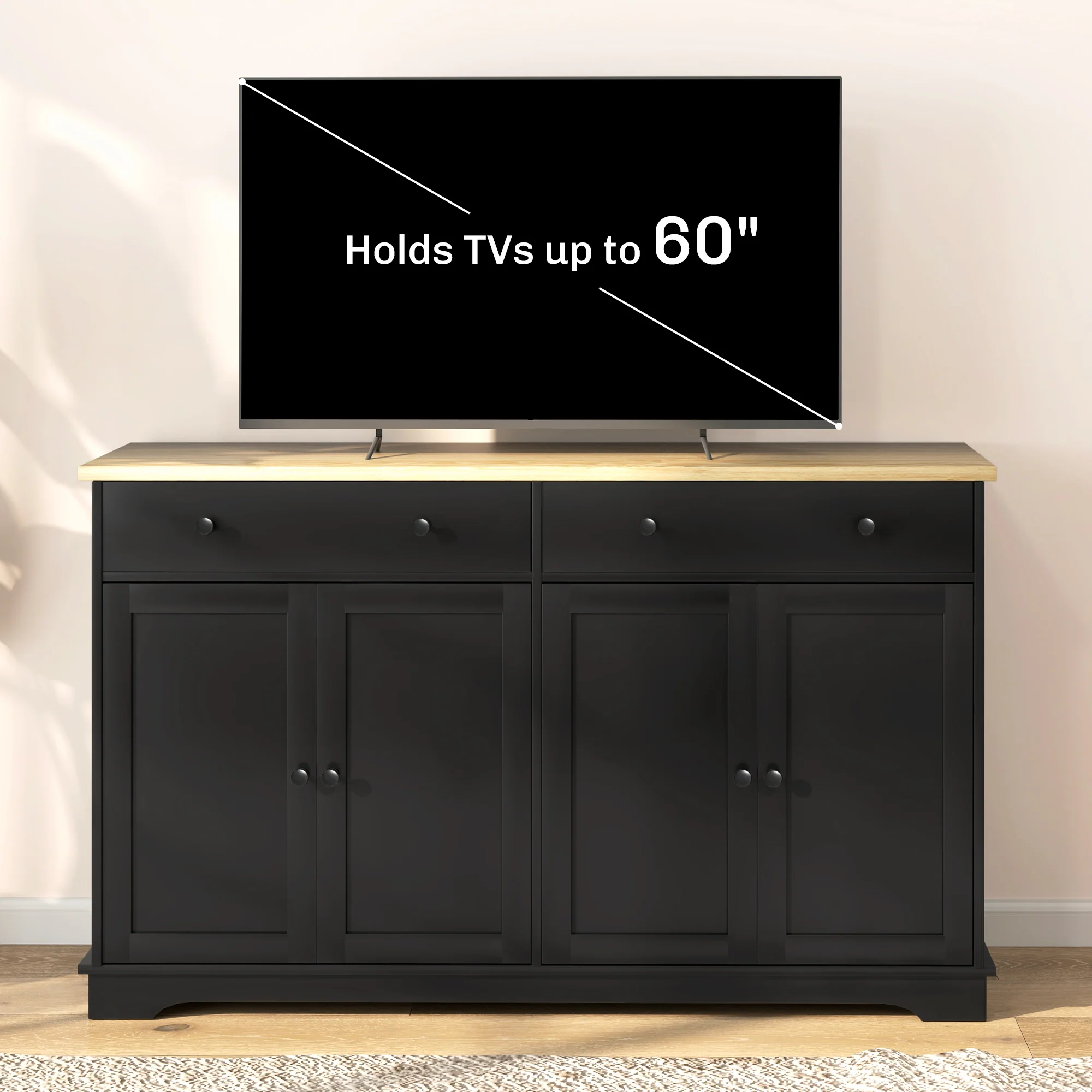Modern Sideboard Buffet Cabinet w/ Storage Drawers & Adjustable Shelves, Black - Image 8