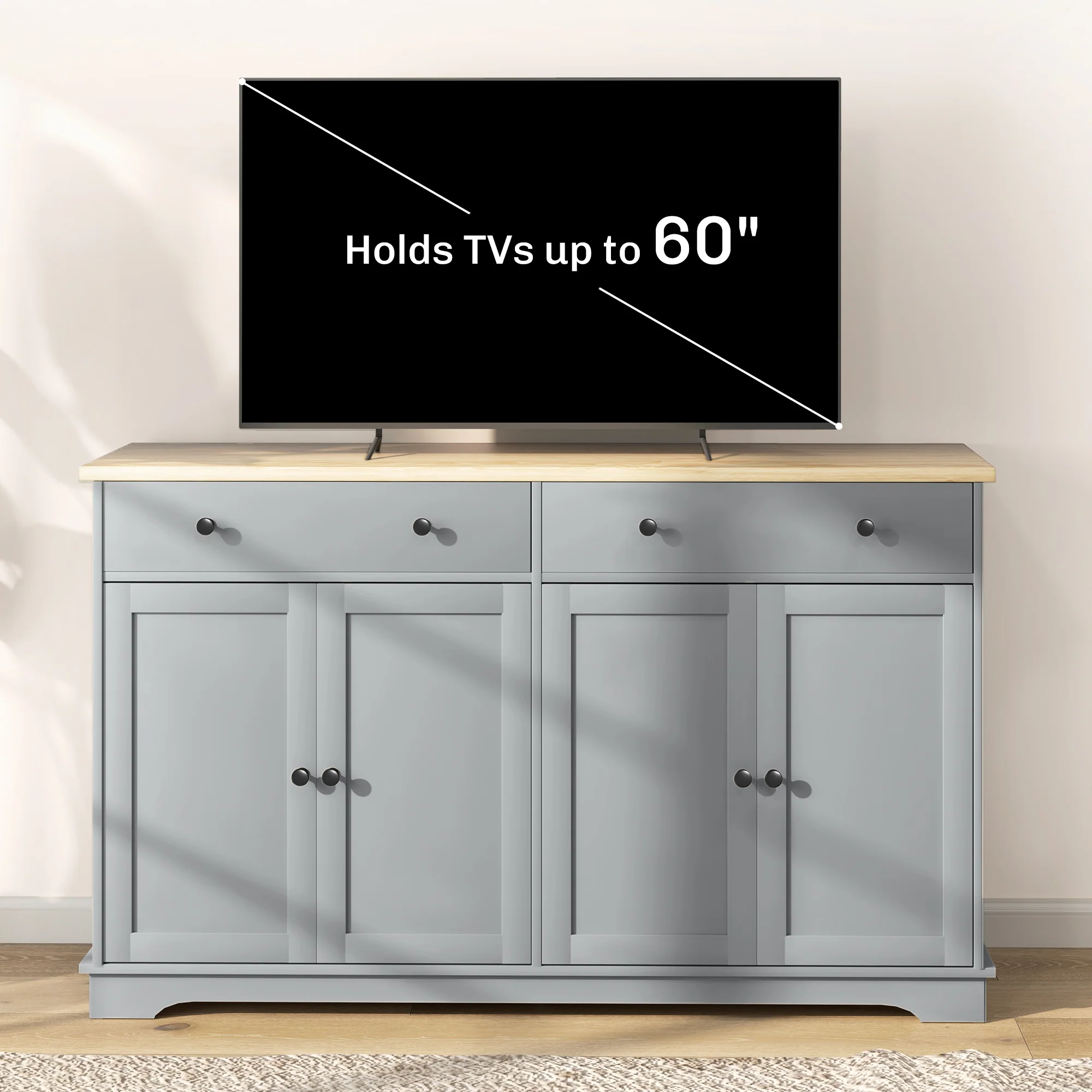Modern Sideboard Buffet Cabinet w/ Storage Drawers & Adjustable Shelves, Gray - Image 8