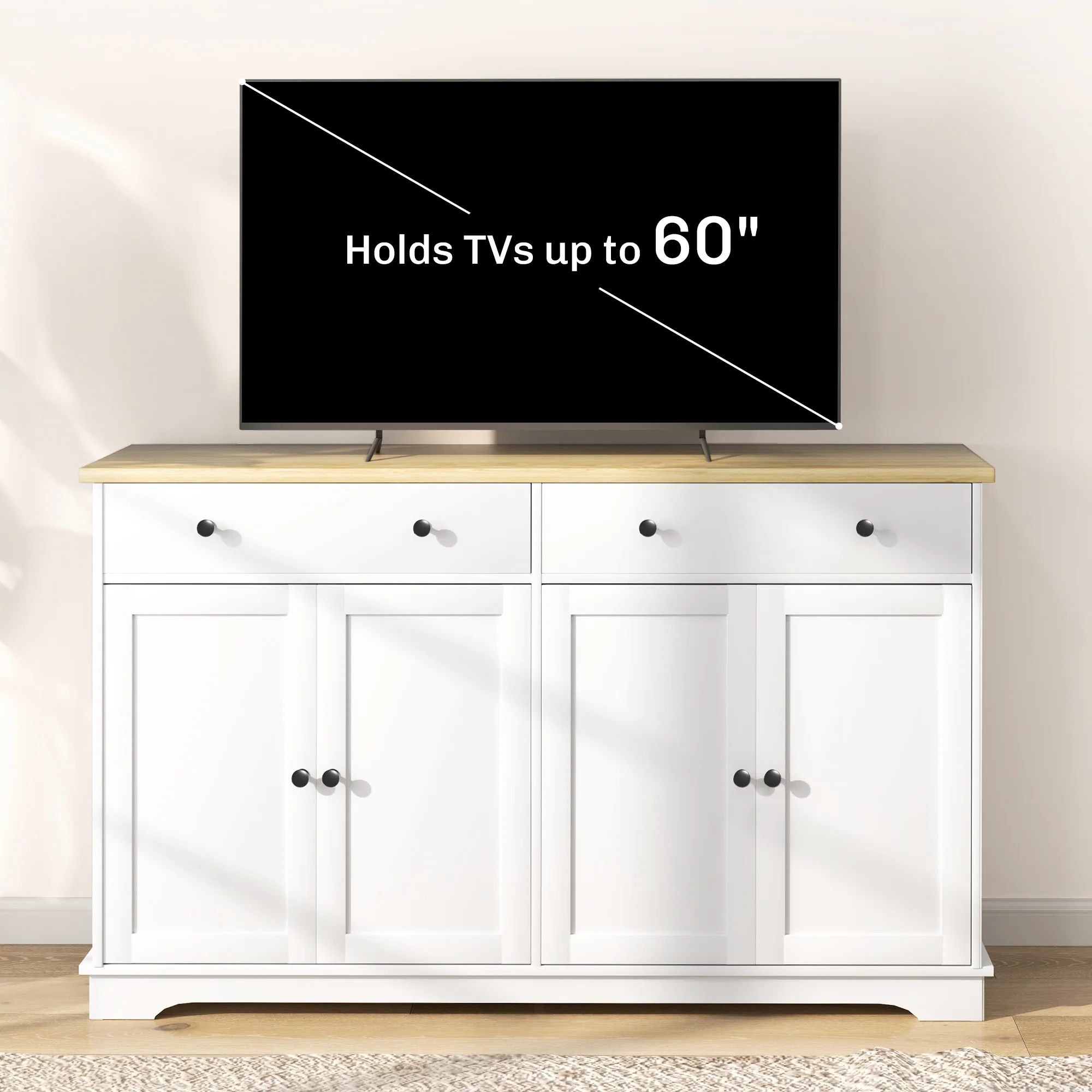 Modern Sideboard Buffet Cabinet w/ Storage Drawers & Adjustable Shelves, White - Image 8