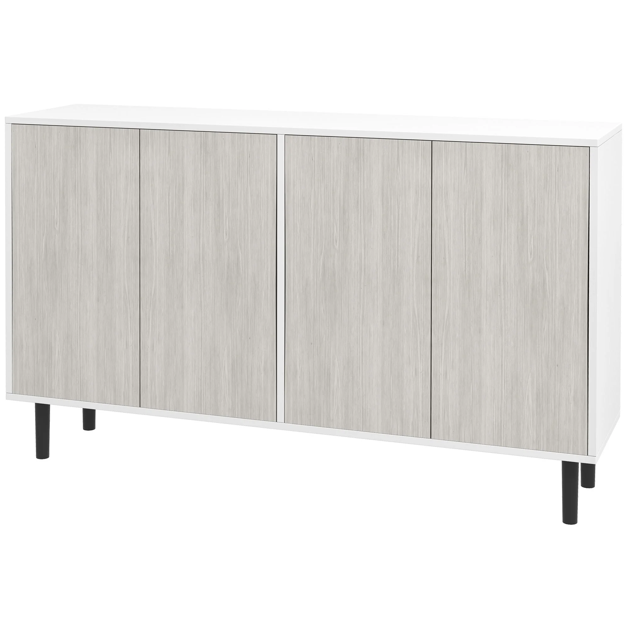 Modern Sideboard w/ Cupboards,  Adjustable Shelves & Solid Wood Legs for Living Room, White - Image 2