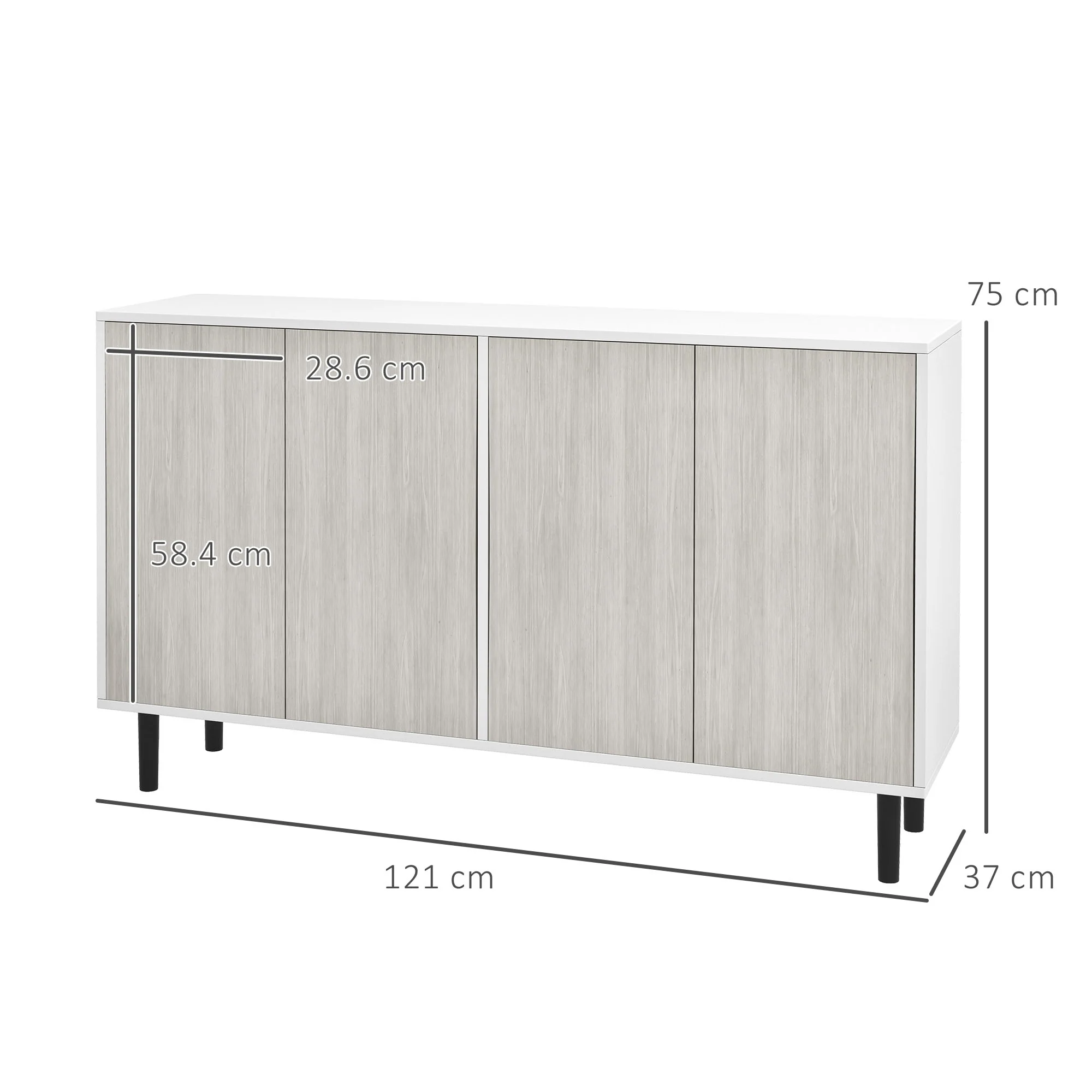 Modern Sideboard w/ Cupboards,  Adjustable Shelves & Solid Wood Legs for Living Room, White - Image 5