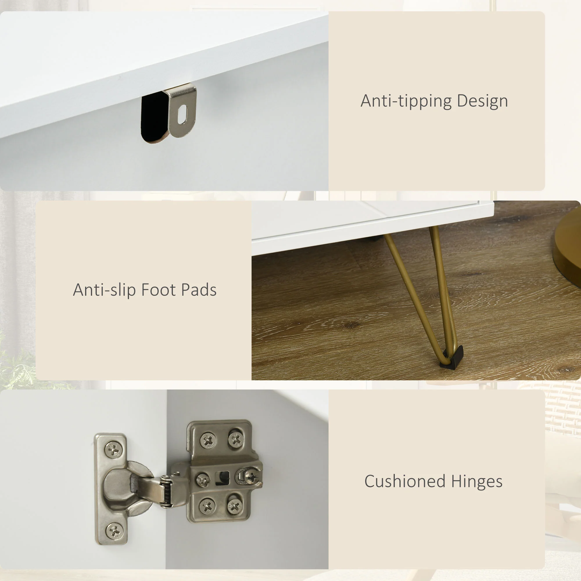 Modern Storage Cabinet Hairpin Legs, Freestanding Sideboard with Adjustable Shelves, White - Image 9