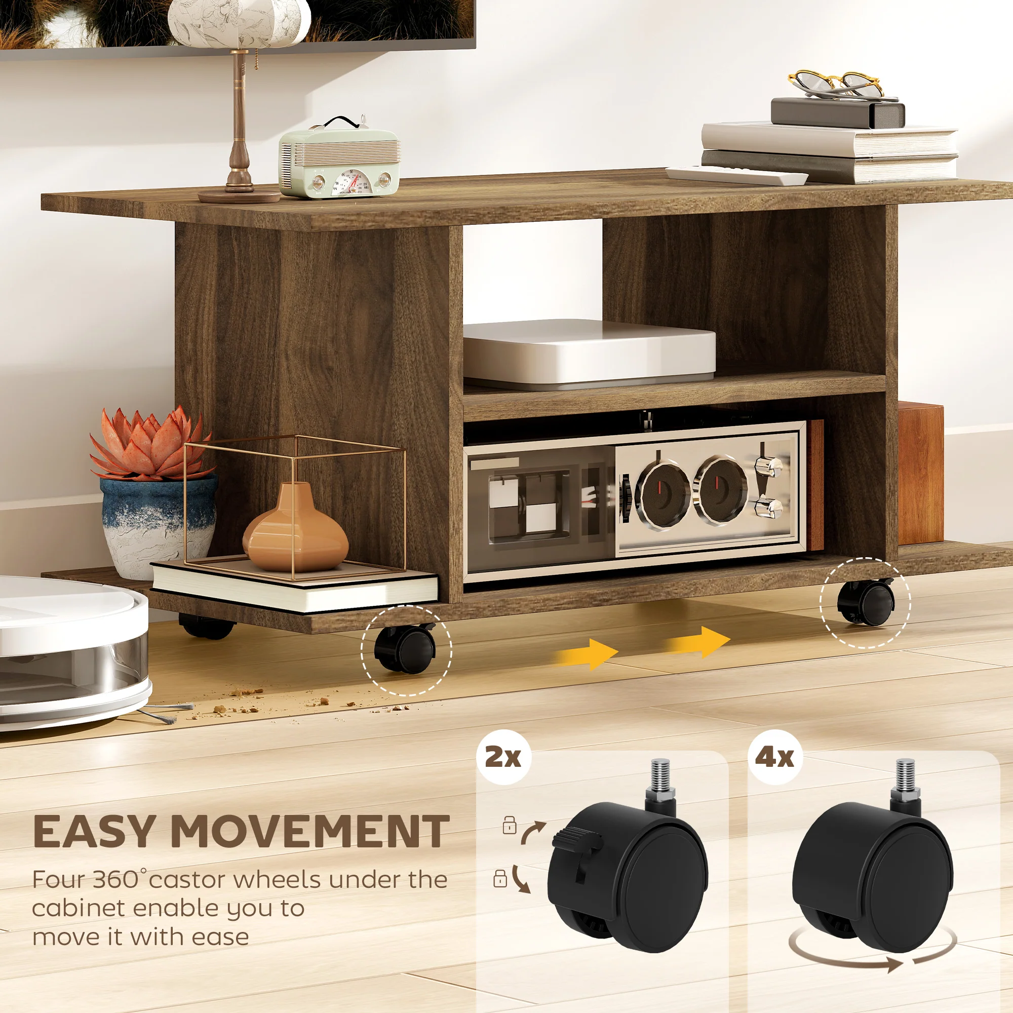Modern TV Cabinet Stand Storage Shelves Table Mobile Bedroom Furniture Bookshelf Bookcase Walnut - Image 7