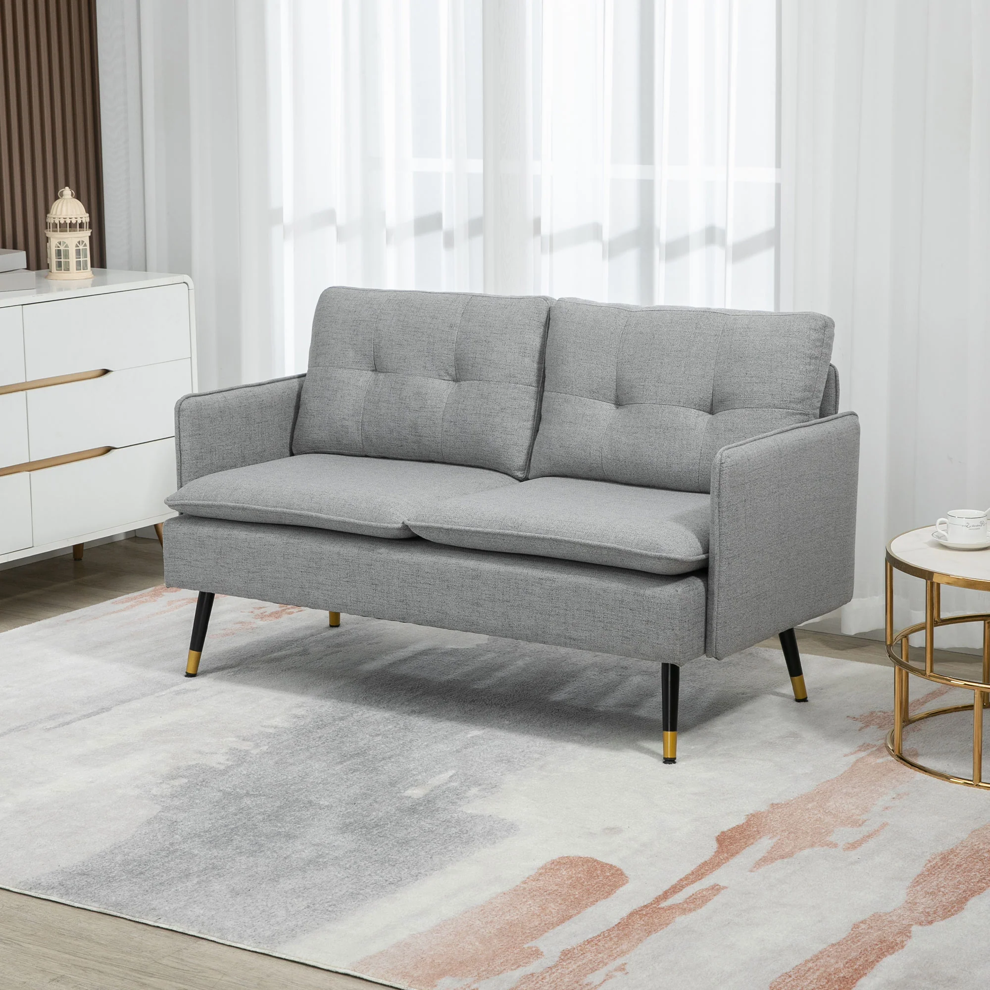 Modern Two Seater Sofa with Cushions & Steel Legs for Living Room, Guest Room, Grey - Image 4