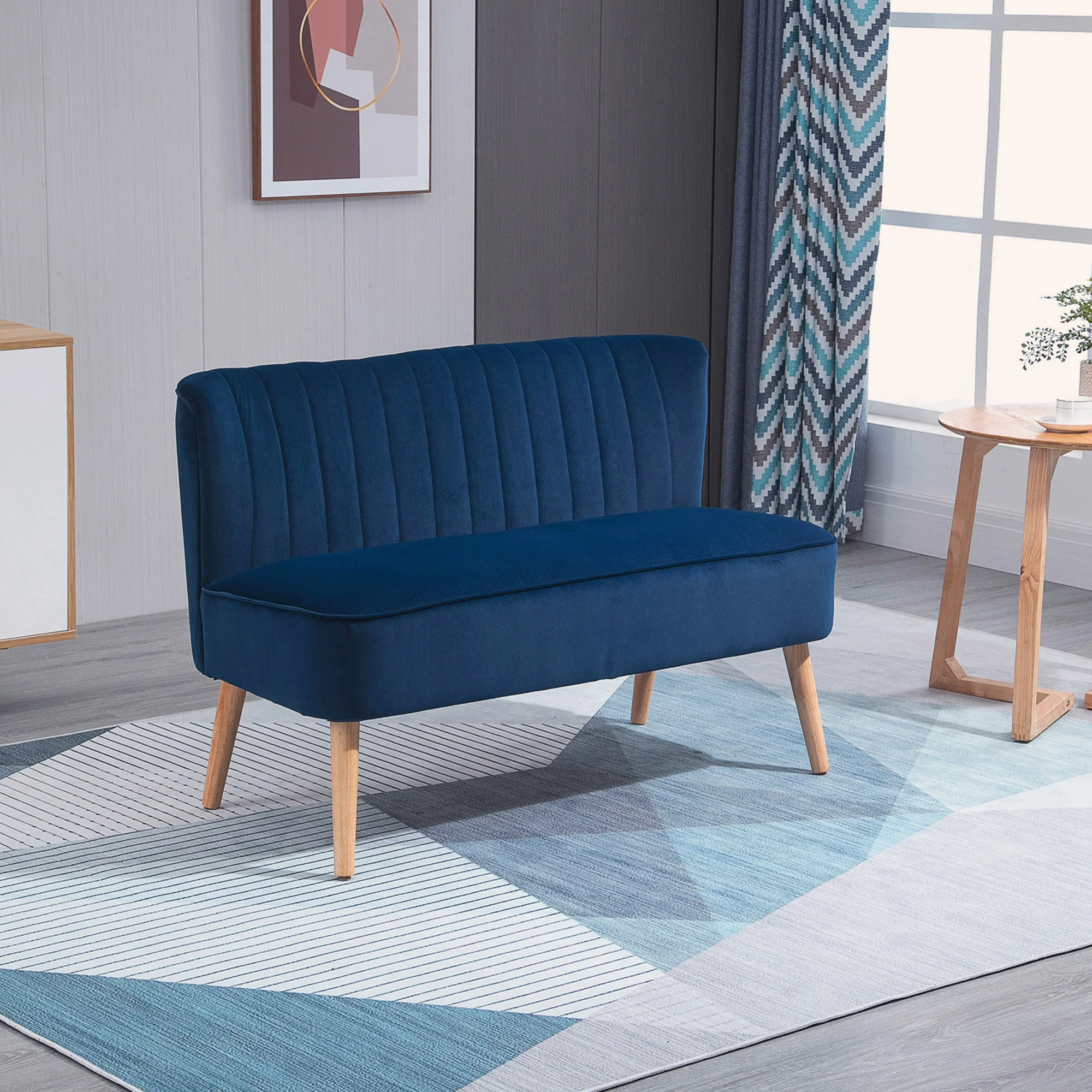 Modern Linen Loveseat Couch, 2 Seater Compact Sofa with Padded & Wood Leg, Grey - Image 4