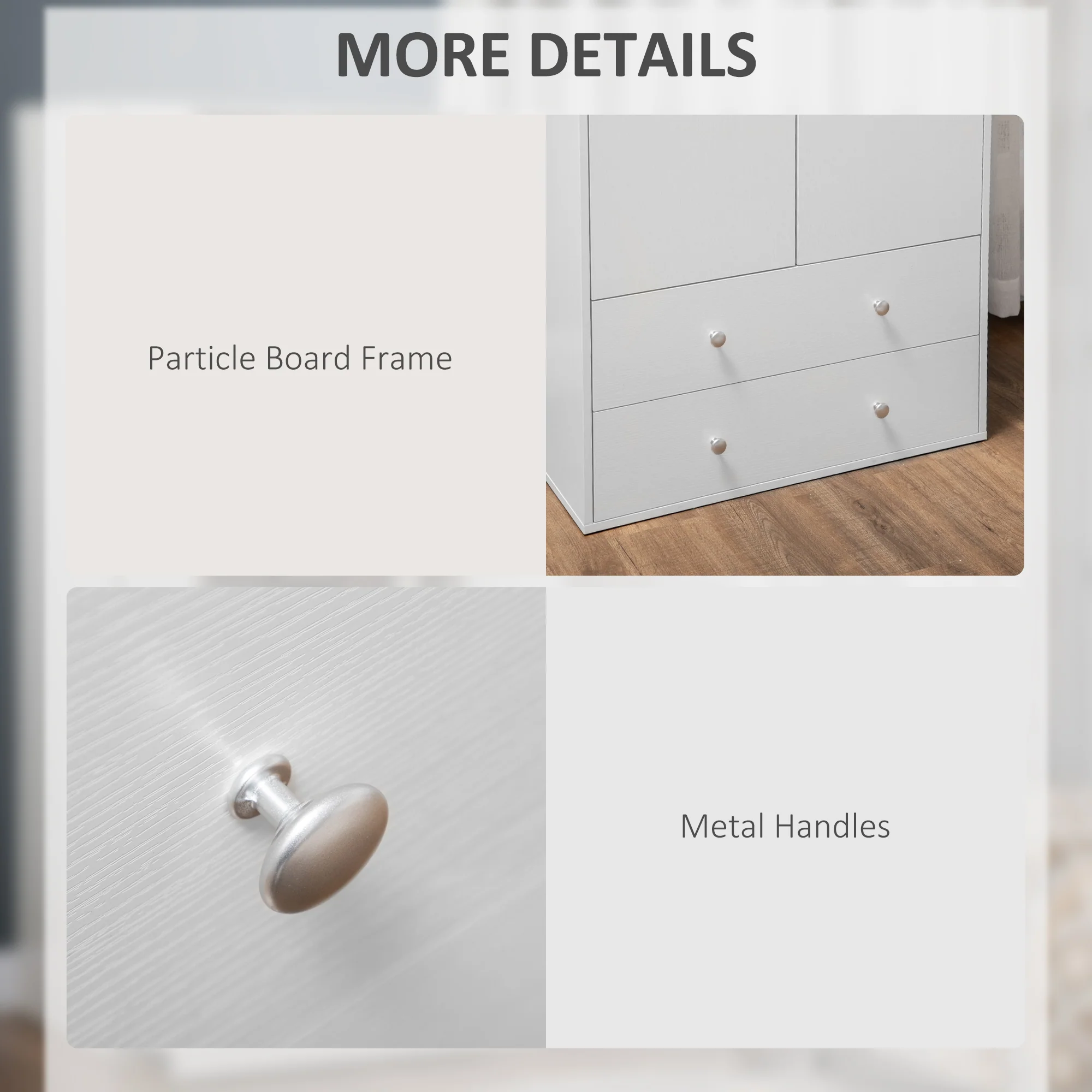 70.9" H Wardrobe Closet, Armoire Storage Organization with Drawers & Hanging Rail, White - Image 8