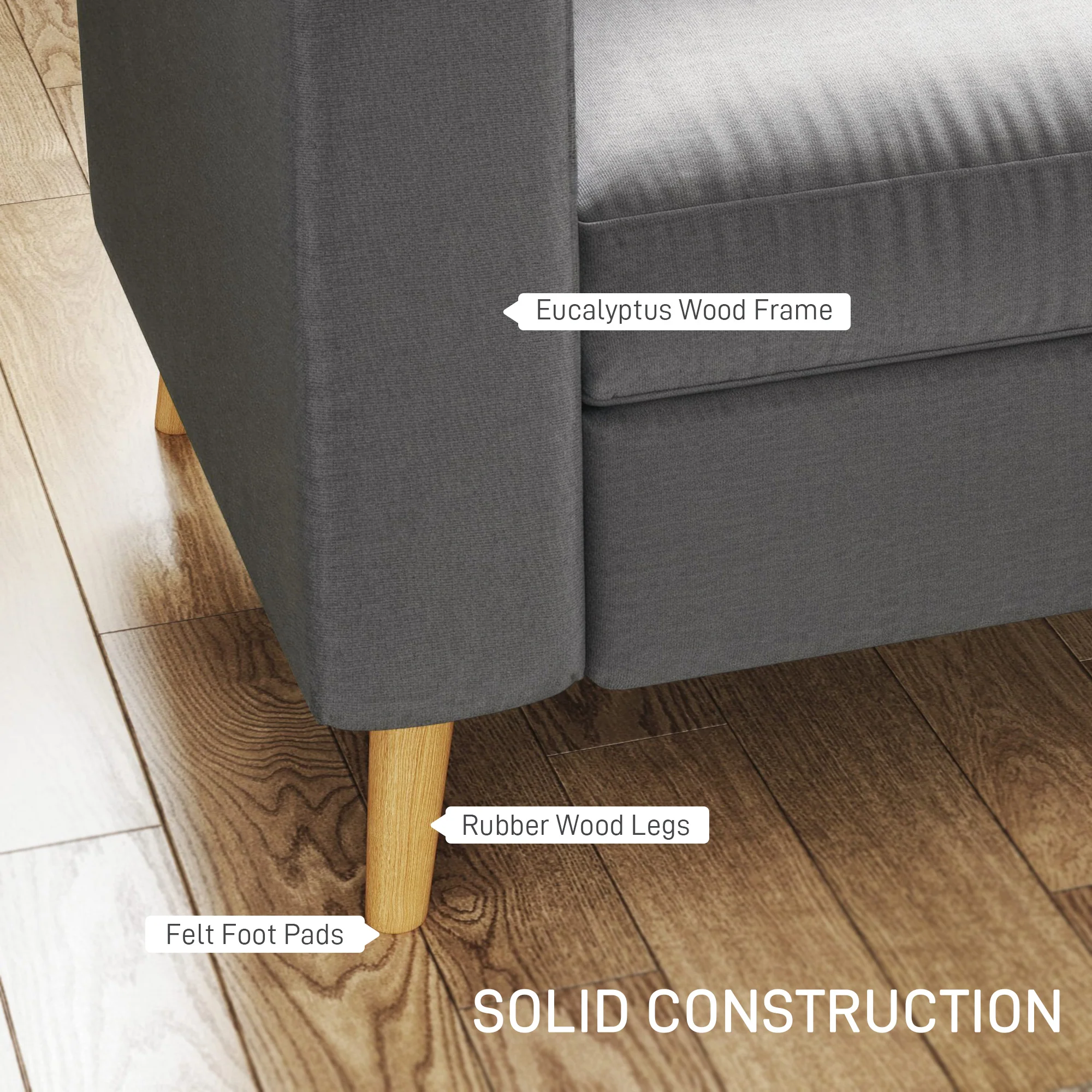Modular L-Shape Sectional with Reversible Chaise and Wooden Legs, Dark Grey - Image 8