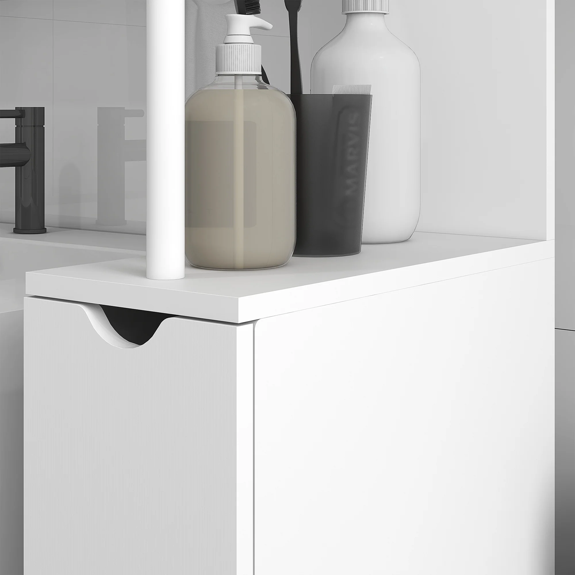 Slim Bathroom Linen Cabinet with Drawers, Cabinet & Open Shelves for Space Saving, White - Image 10
